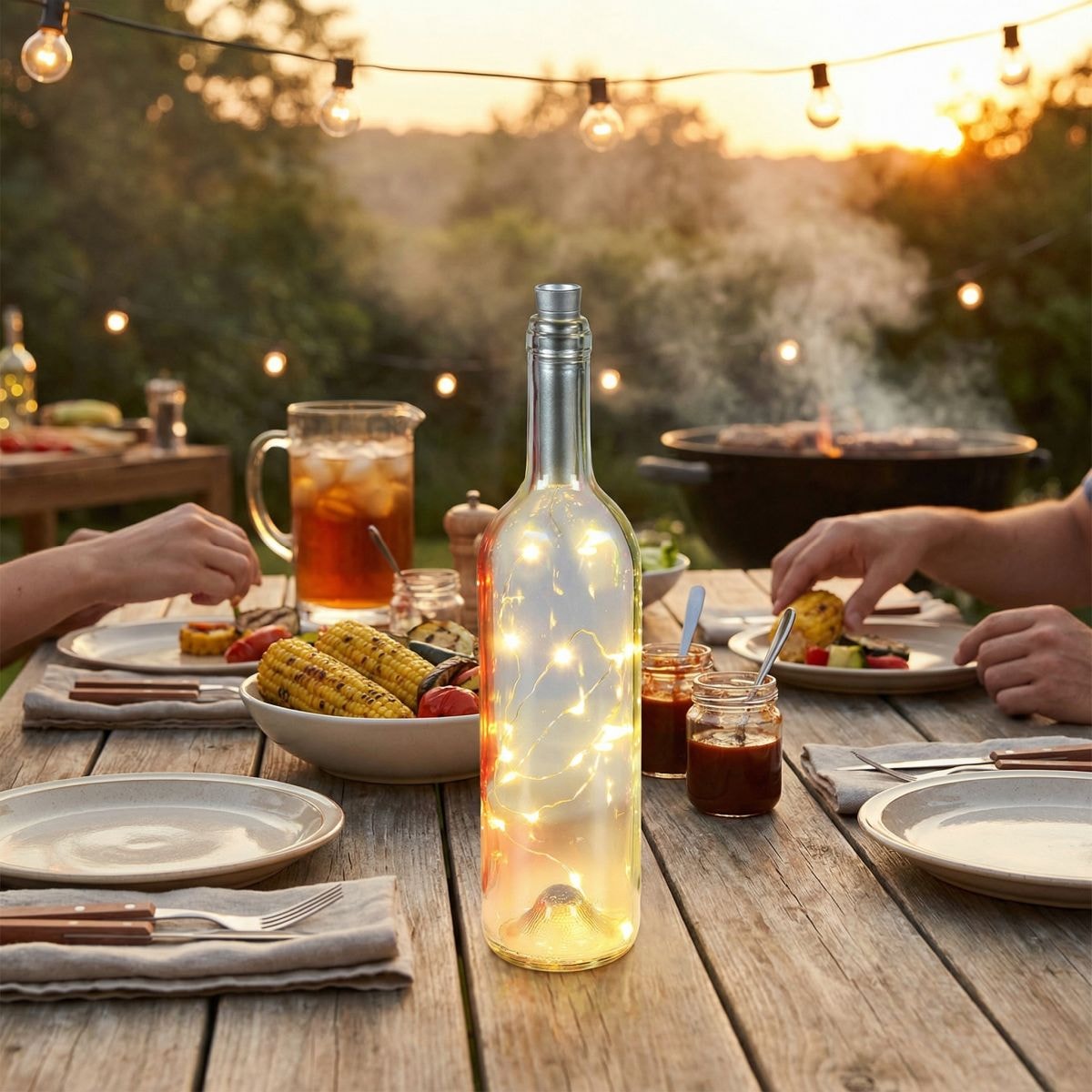 Ambiente Haus Lampe de table extérieure LED »Glasflasche mit LED-Licht 31cm« 1 cuis blanc chaud