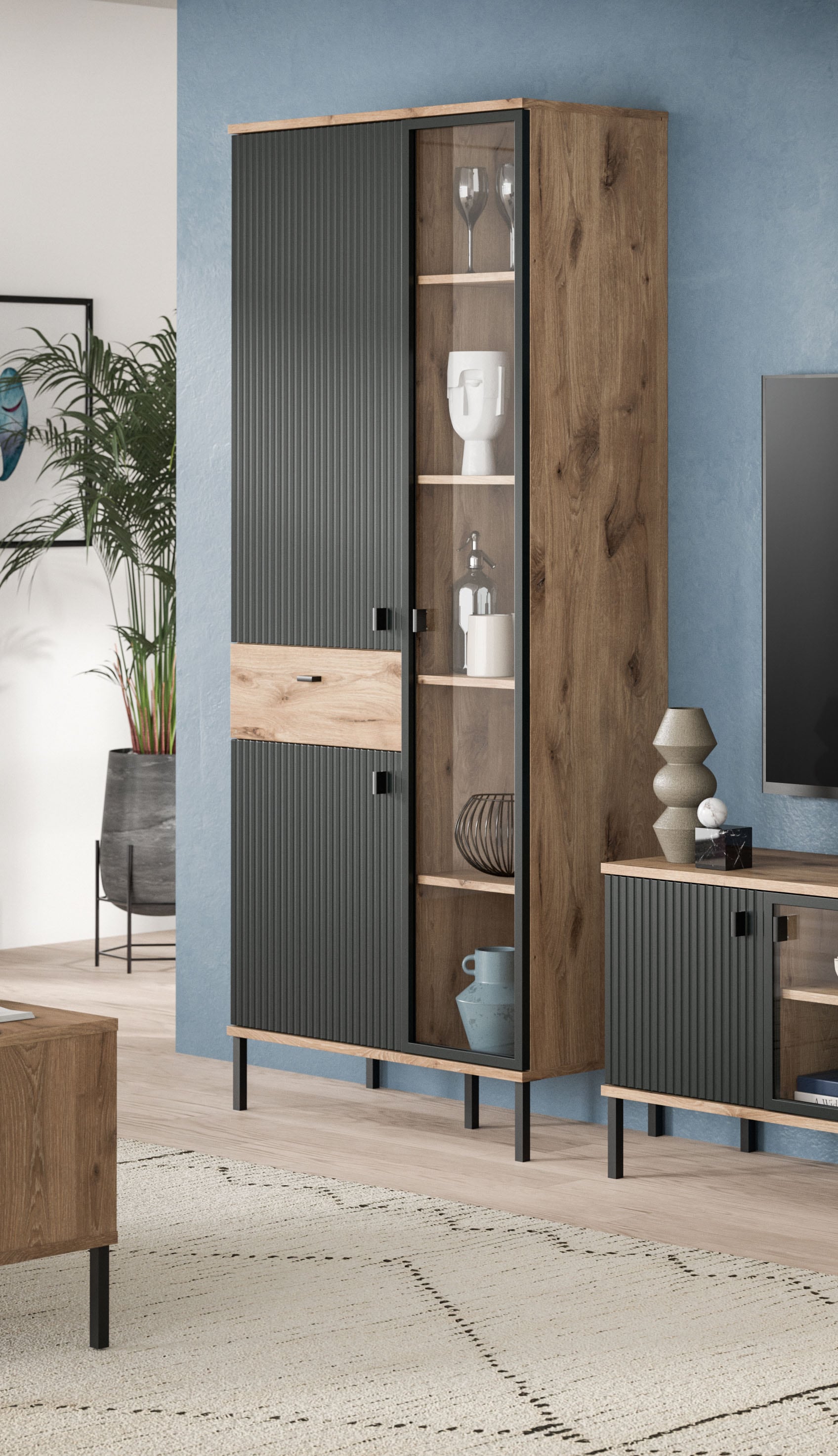 INOSIGN Stauraumvitrine »TREVERK, Breite 83 cm, hochwertige MDF-Front schwarz tiefzieh« 1 Stk. tlg. Stauraumvitrine, Vitrine, Wohnzimmer