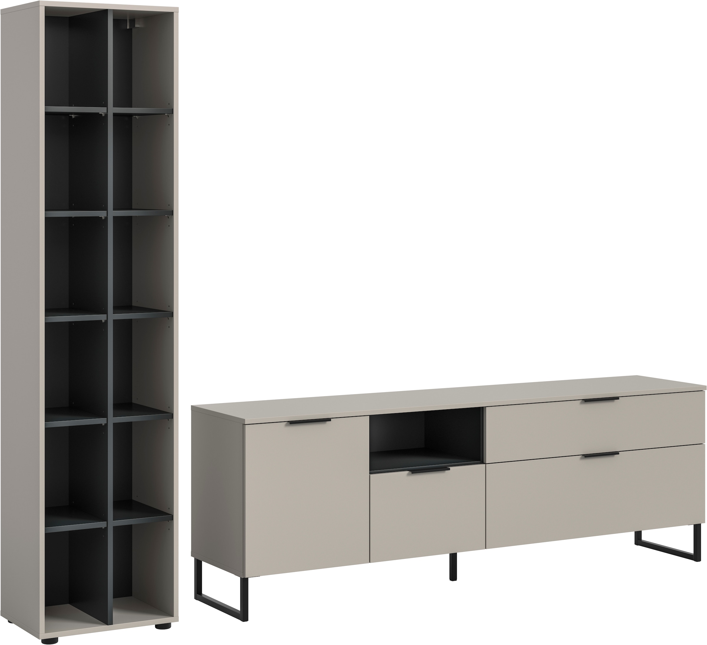 Image of Home affaire Wohnwand "ADIO, Breite 245 cm, 2-teiliges Set, mit Metall-Kufenfüsse" Set, bestehend aus: Standregal und Lowboard, 2 Stk. tlg.