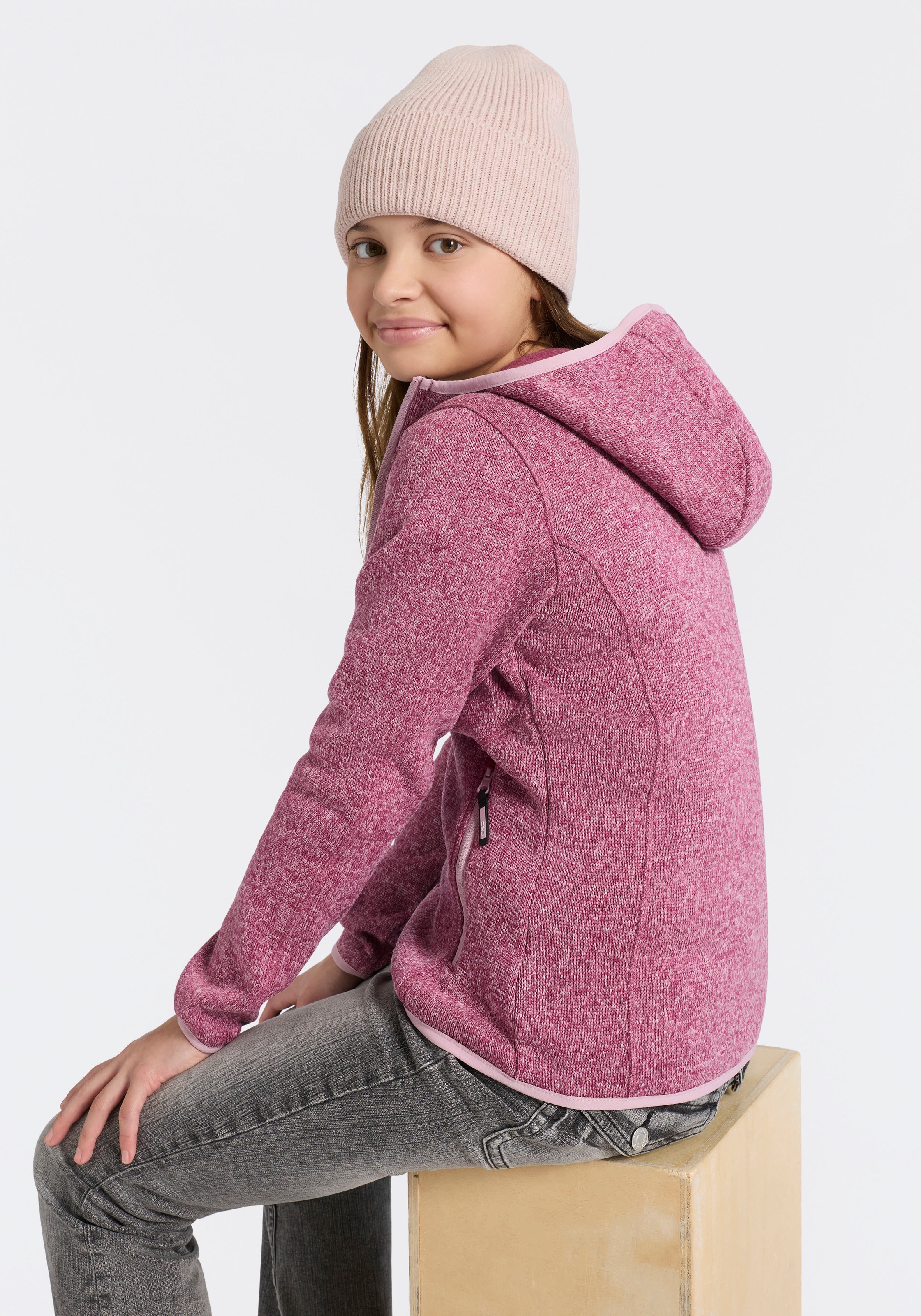 CMP Strickfleecejacke mit Kapuze Übergangsjacke für Kinder, mit Kapuze, mit Reissverschlusstaschen