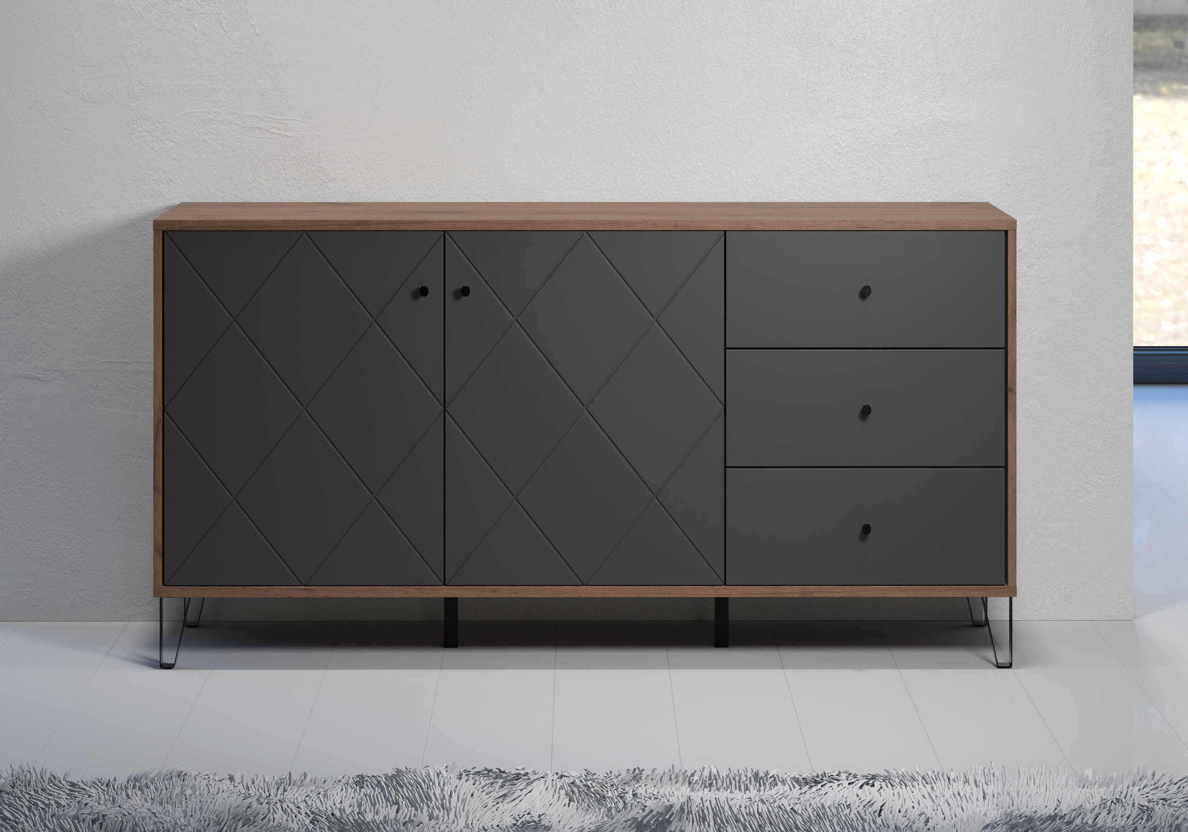 Sideboard »Molveno«, (1 St.), aussergewöhnliches Design mit strukturierten Fronten,...