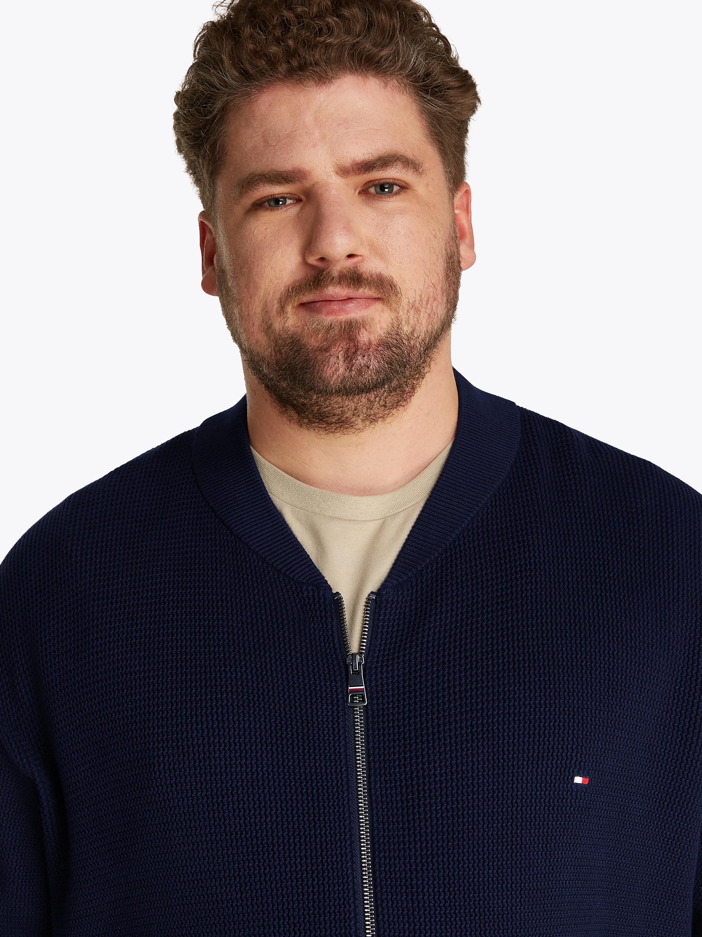 Tommy Hilfiger Big & Tall Strickjacke »BT-RACKING STRUCTURE BASEBALL-B«, Grosse Grössen, mit feiner Struktur