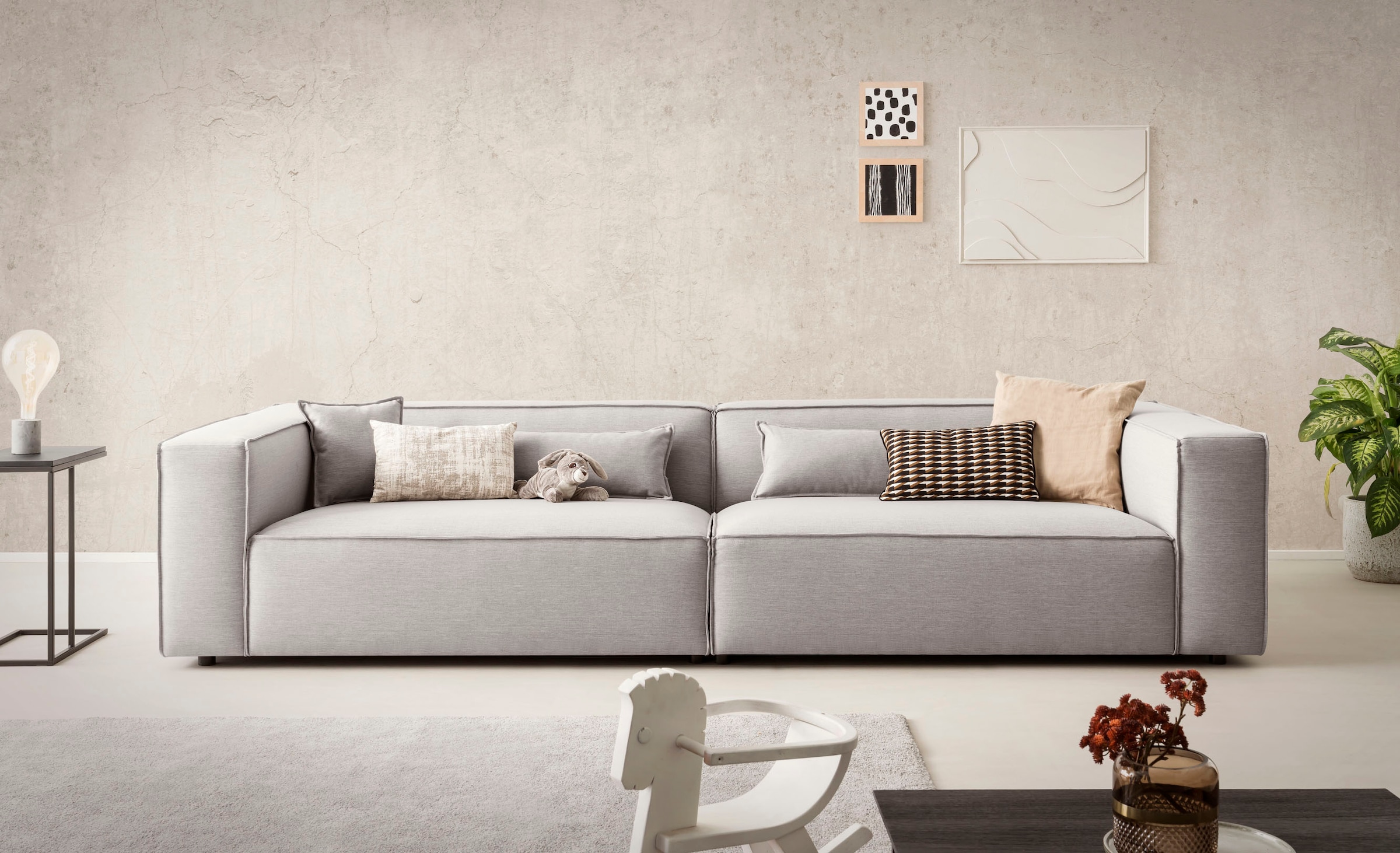 LeGer Home by Lena Gercke 3-Sitzer »PIARA, XXL Sofa mit Kedernaht, Big-Sofa in Cord oder Leinenoptik«, schwarze Füsse, bequemer Sitzkomfort, extra tiefe Sitzfläche