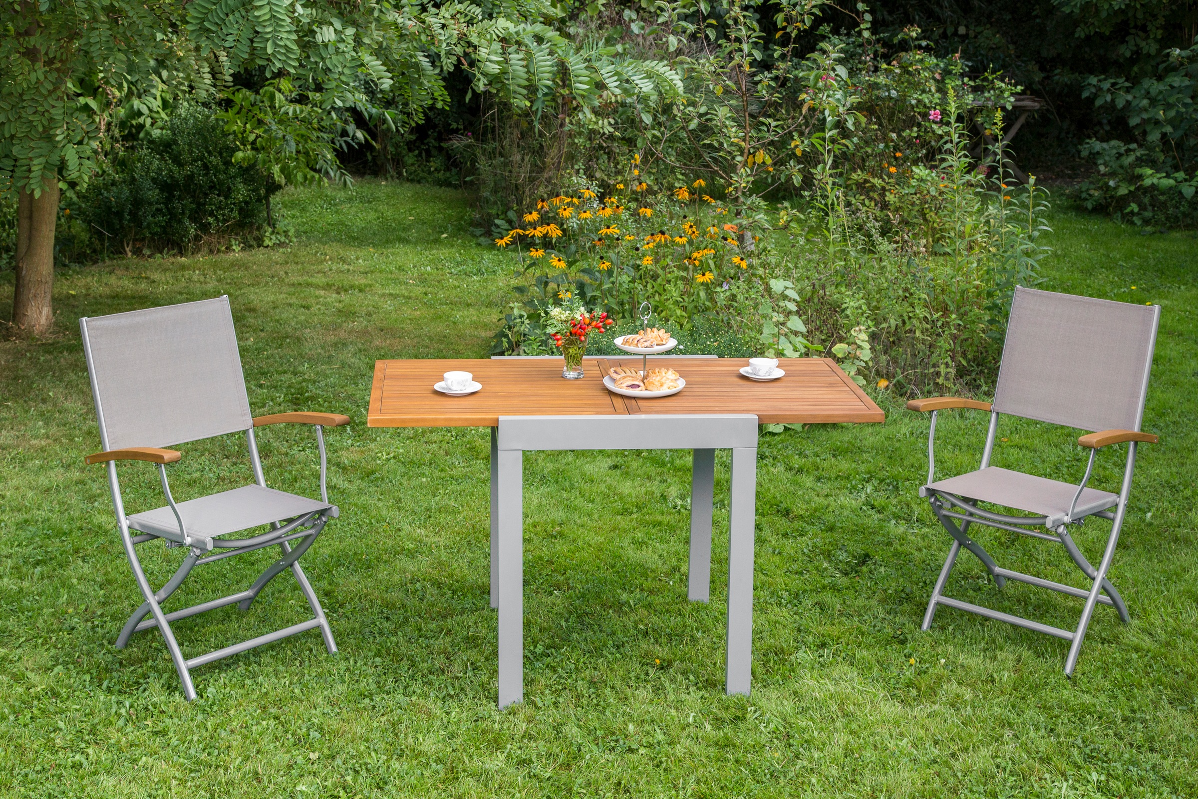 MERXX Balkonset »Naxos«, (Set, 3 tlg.), mit ausziehbaren Tisch (65/130x65 cm)