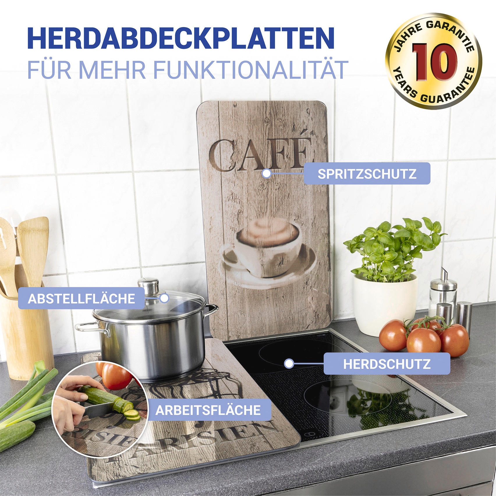 WENKO Herd-Abdeckplatte »Universal Modell Bistro«, (Set, 2 tlg.), Herdabdeckung für alle Herdarten, kratzfest, mit rutschfesten Füssen