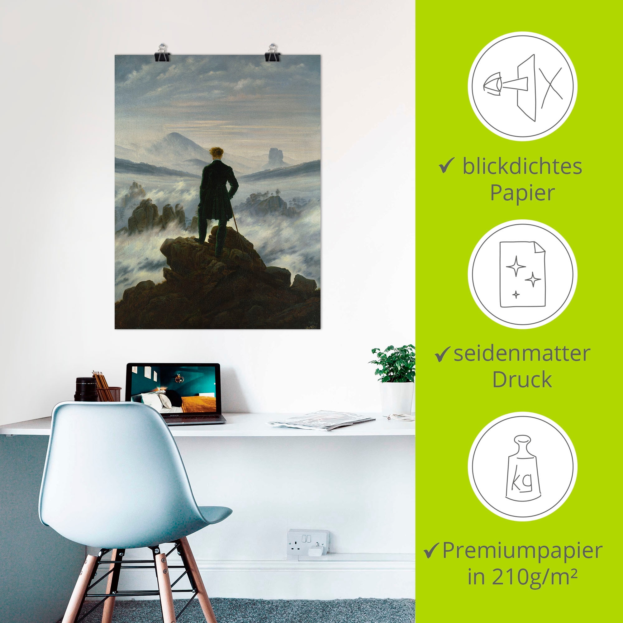 Artland Wandbild »Der Wanderer über dem Nebelmeer. Um 1818« Mann 1 Stk. tlg. als Leinwandbild, Poster in verschied. Grössen