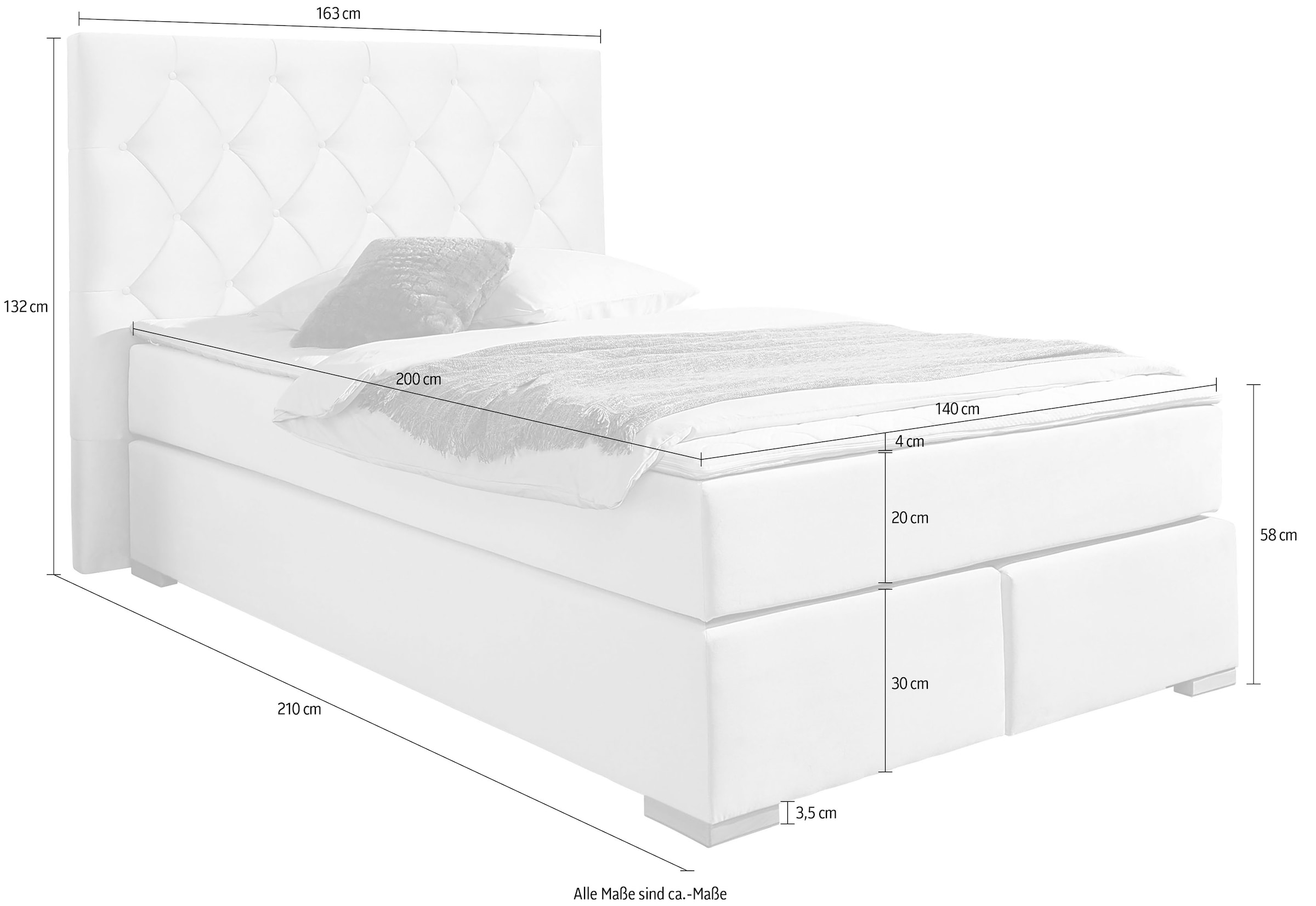 Home affaire Boxspringbett »Chalon, in verschiedenen Breiten«, inkl. Topper, wahlweise in H2, H3 oder H4 erhältlich