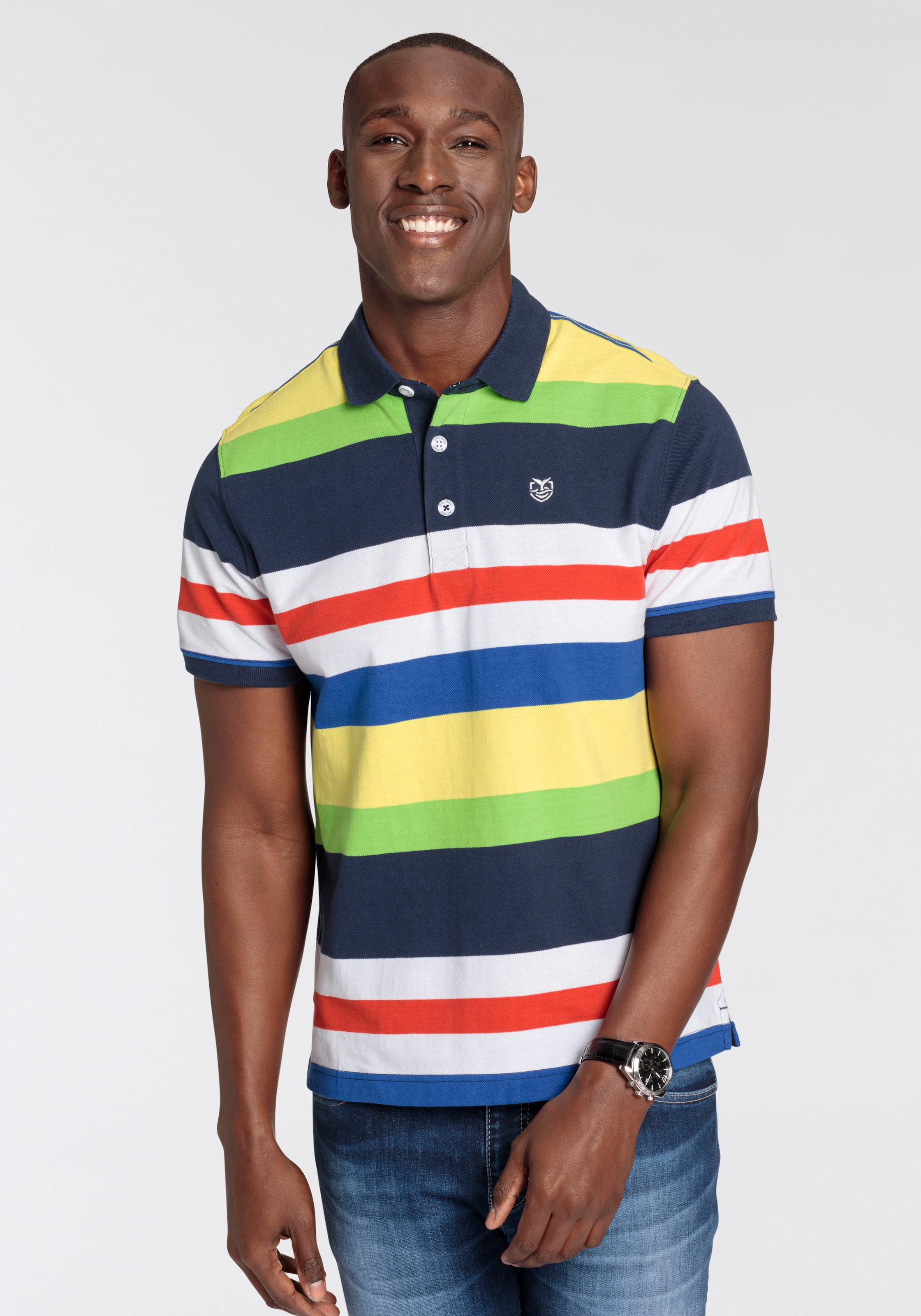 Poloshirt, mit Stickerei und Multicolour Streifen