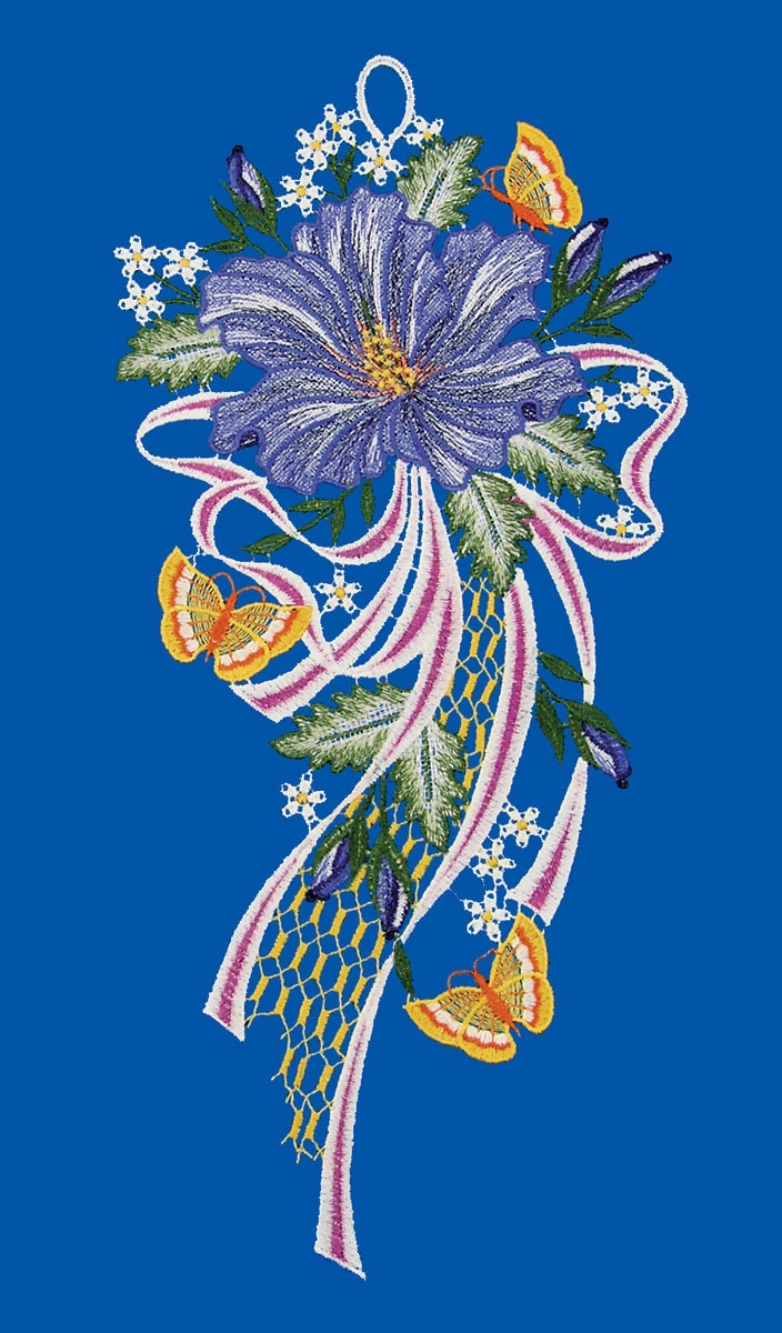 W. Reuter & Sohn - Plauener Spitze® Tableau de fenêtre »Fensterbild "Hibiskusblüte" farbig«