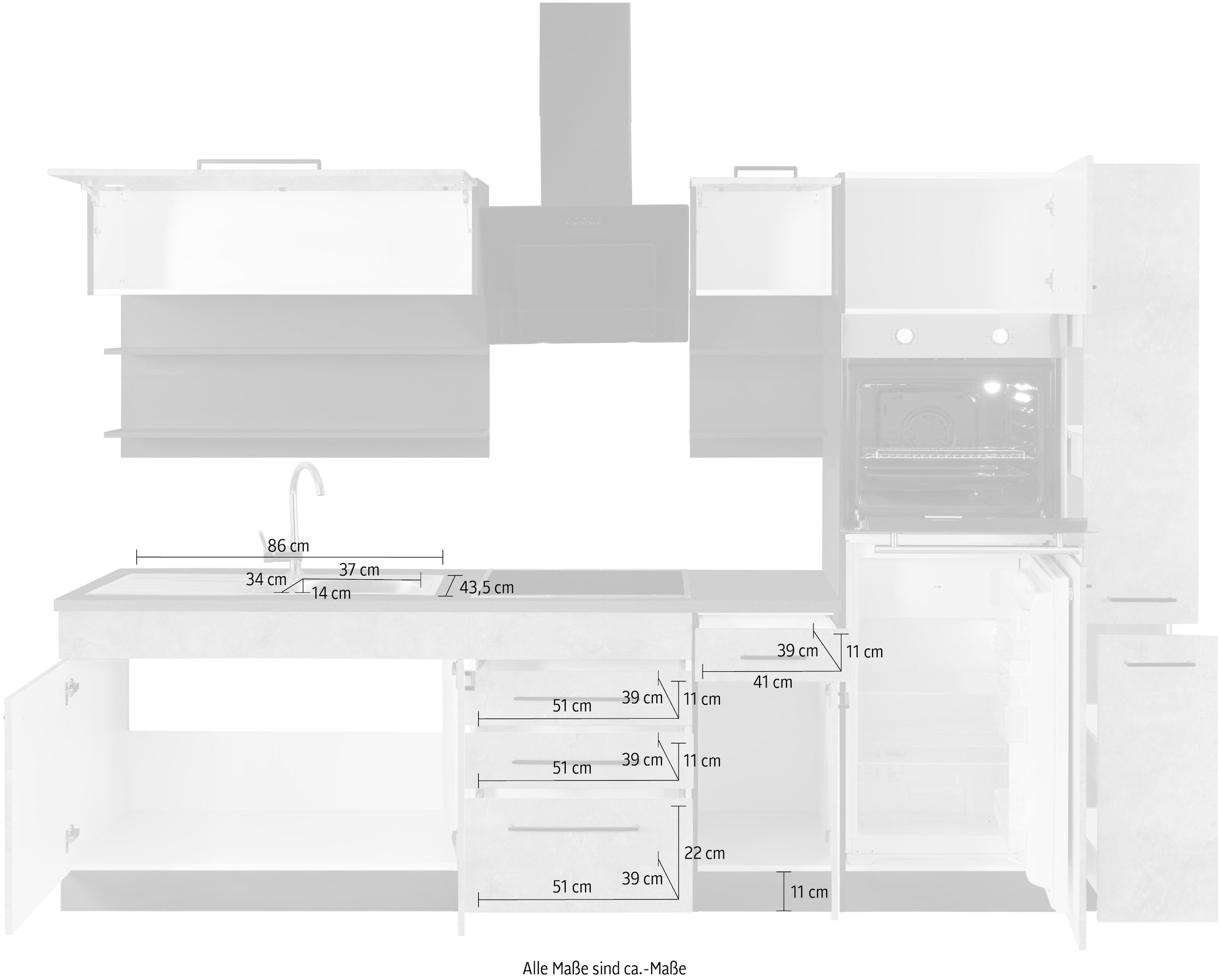 KOCHSTATION Kitchenette »KS-Tulsa« sans appareils électriques, largeur 300 cm, poignées métal noires, façades MDF