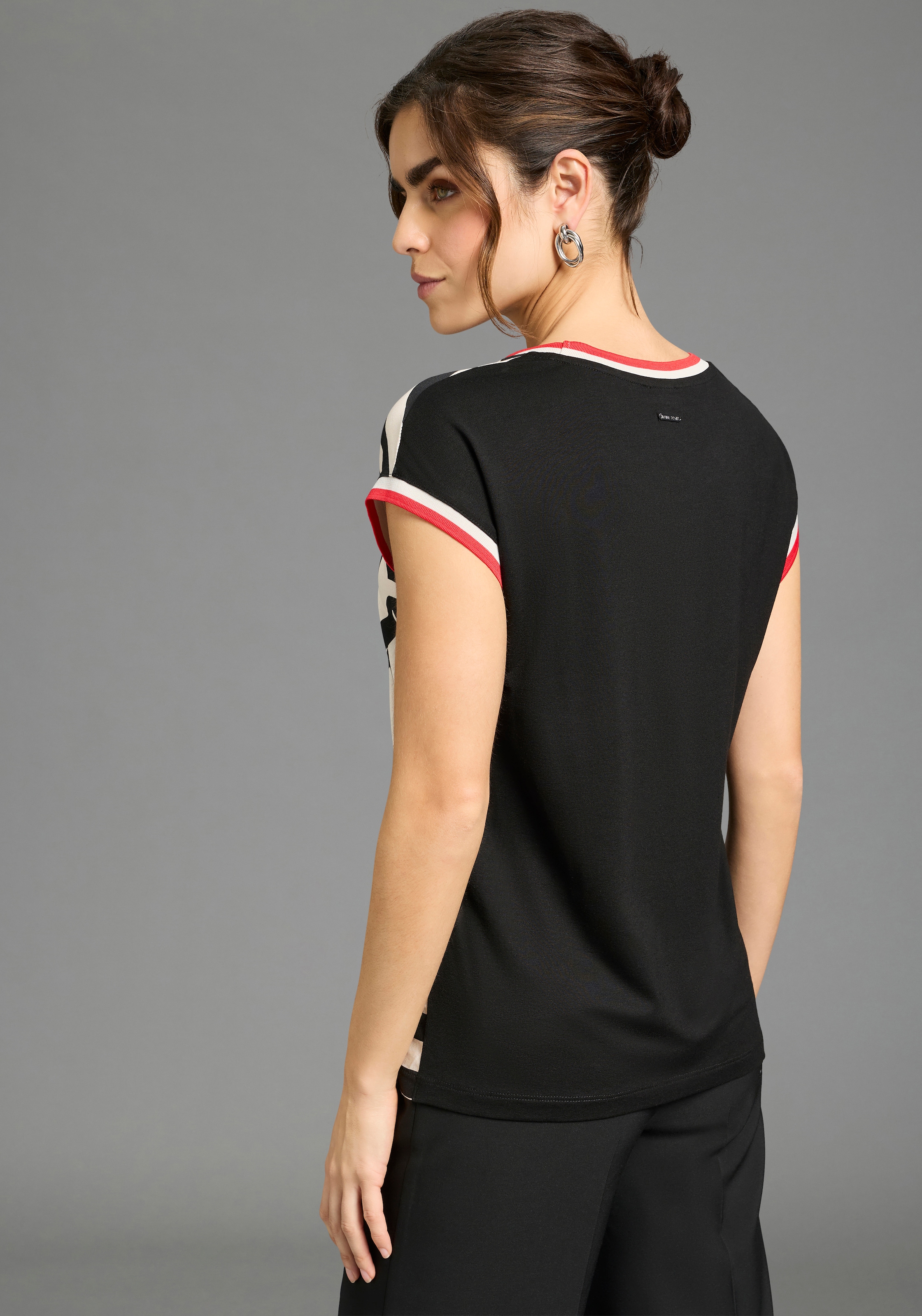 Laura Scott Chemisier à chemise mit kontrastfarbenen Tape-Elementen, Materialmix, lockere Passform