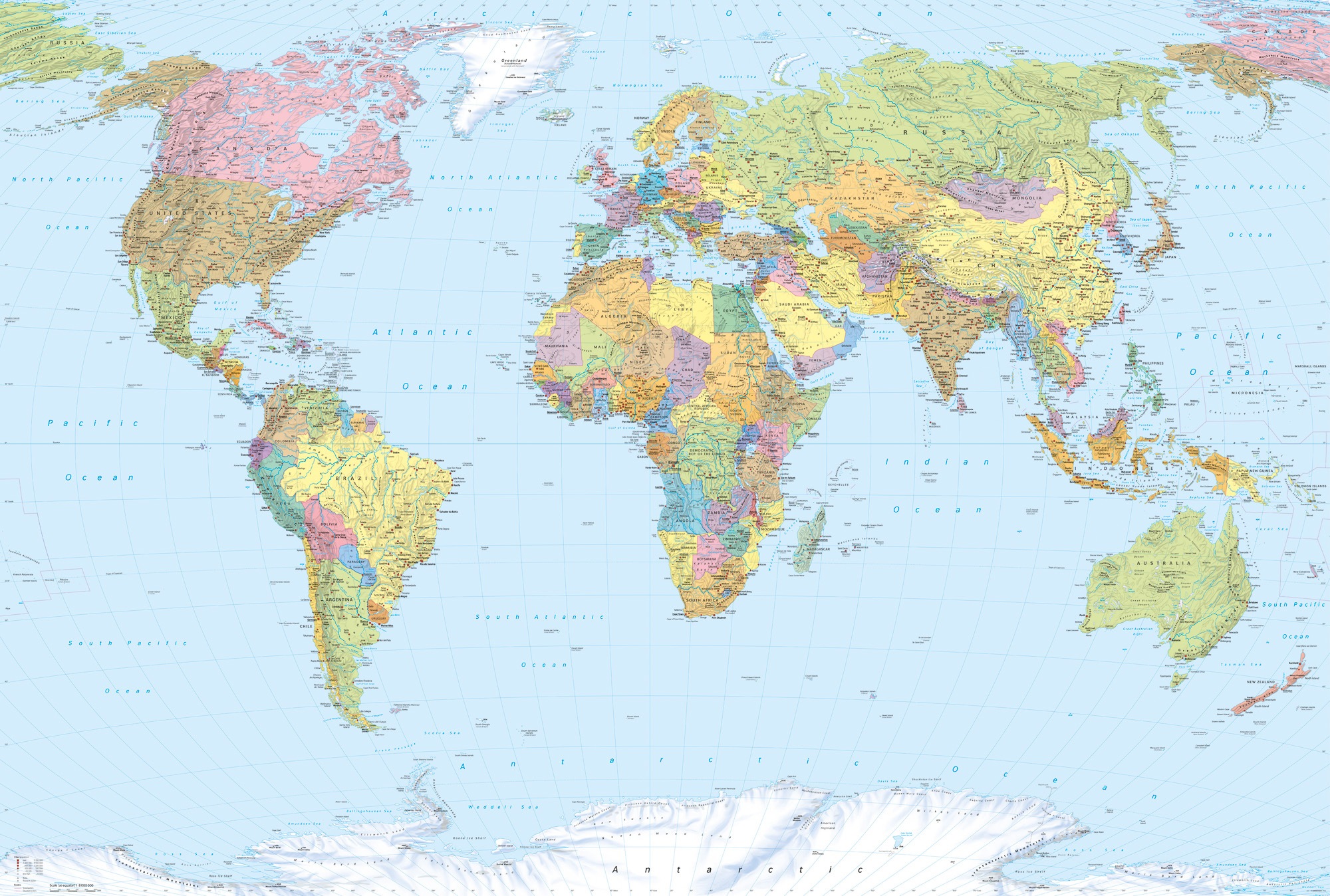 Image of Komar Vliestapete "Vlies - World Map - Grösse 368 x 248 cm" bedruckt glatt Wohnzimmer, Schlafzimmer