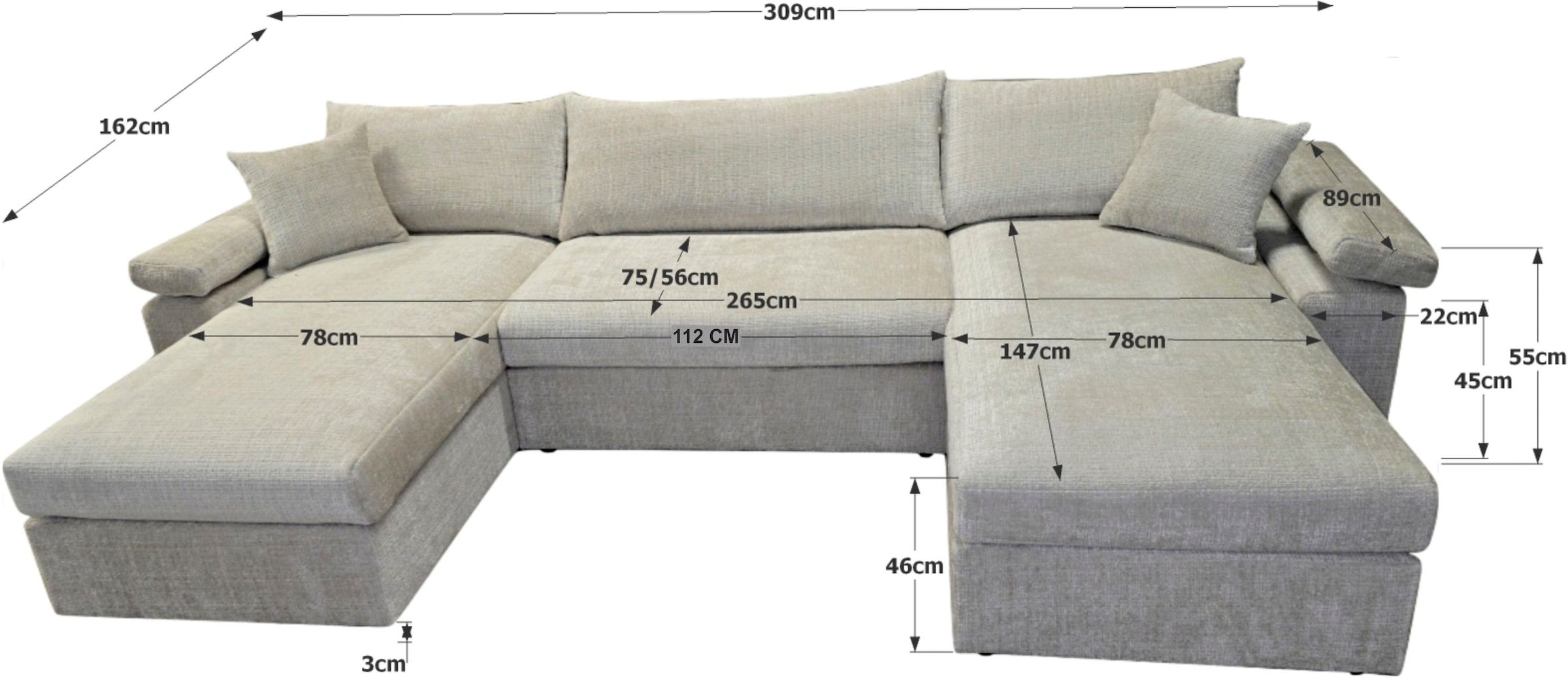 COLLECTION AB Paysage de salon »Cosy U-From, Breite 309 cm« mit 2 Ottomane, Sitzaufbau im Sanwich-Federkern mit Kaltschaumauflage