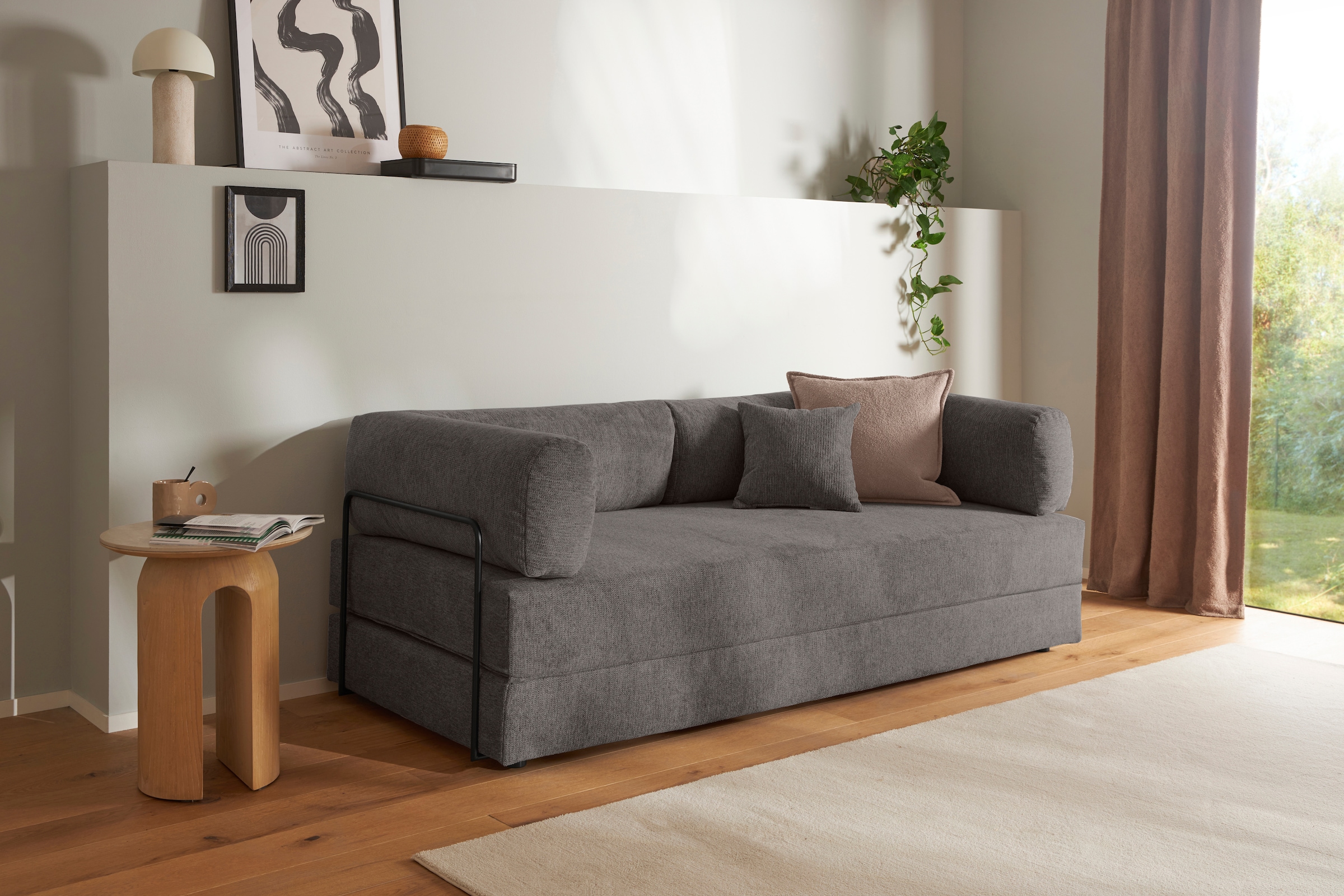 homsy by Ana Johnson Canapé-lit »Folda Dauerschläfer, B: 206 cm, Liegefl. 181x198 cm« avec fonction lit/sommeil, incl. 1 coussin décoratif, ressorts ensachés
