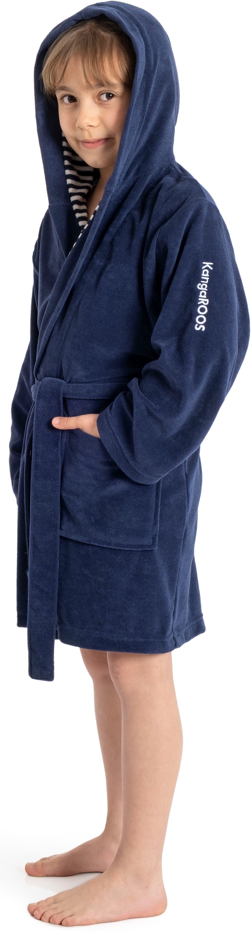 KangaROOS Kinderbademantel »Dalia, Ideal für Zuhause, Schwimmbad oder im Urlaub« 1 Stk. Uni-Farben mit Streifen
