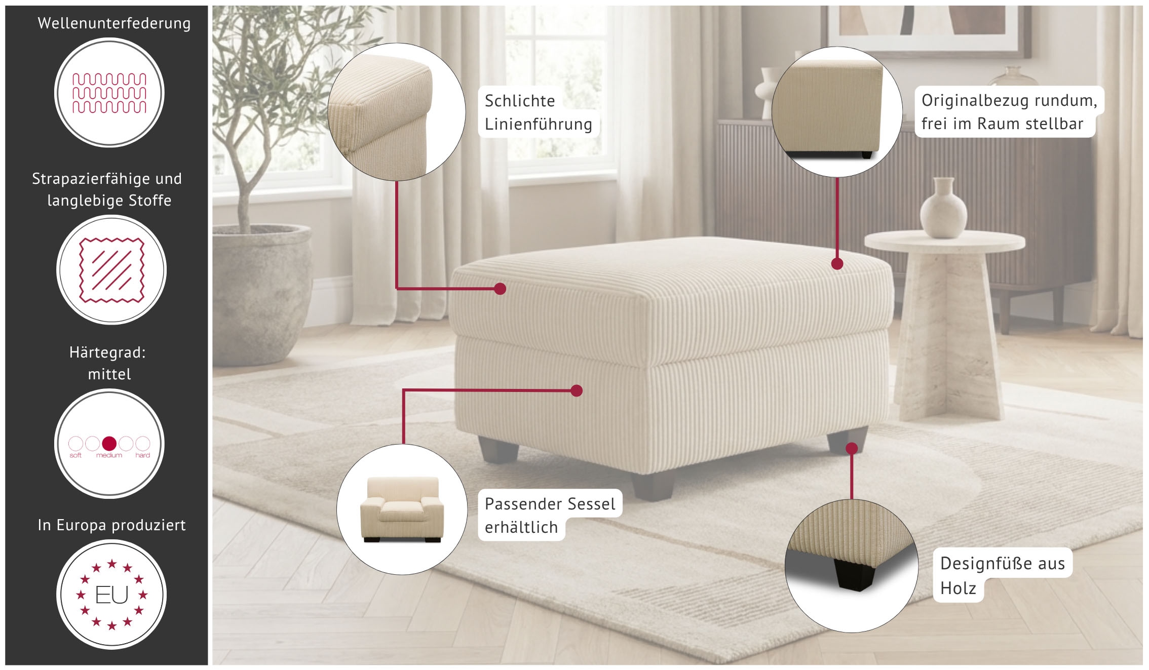 GOODproduct Hocker »Faxe« Polsterhocker passend zum Sofa, Breite 67 cm, individuell kombinieren