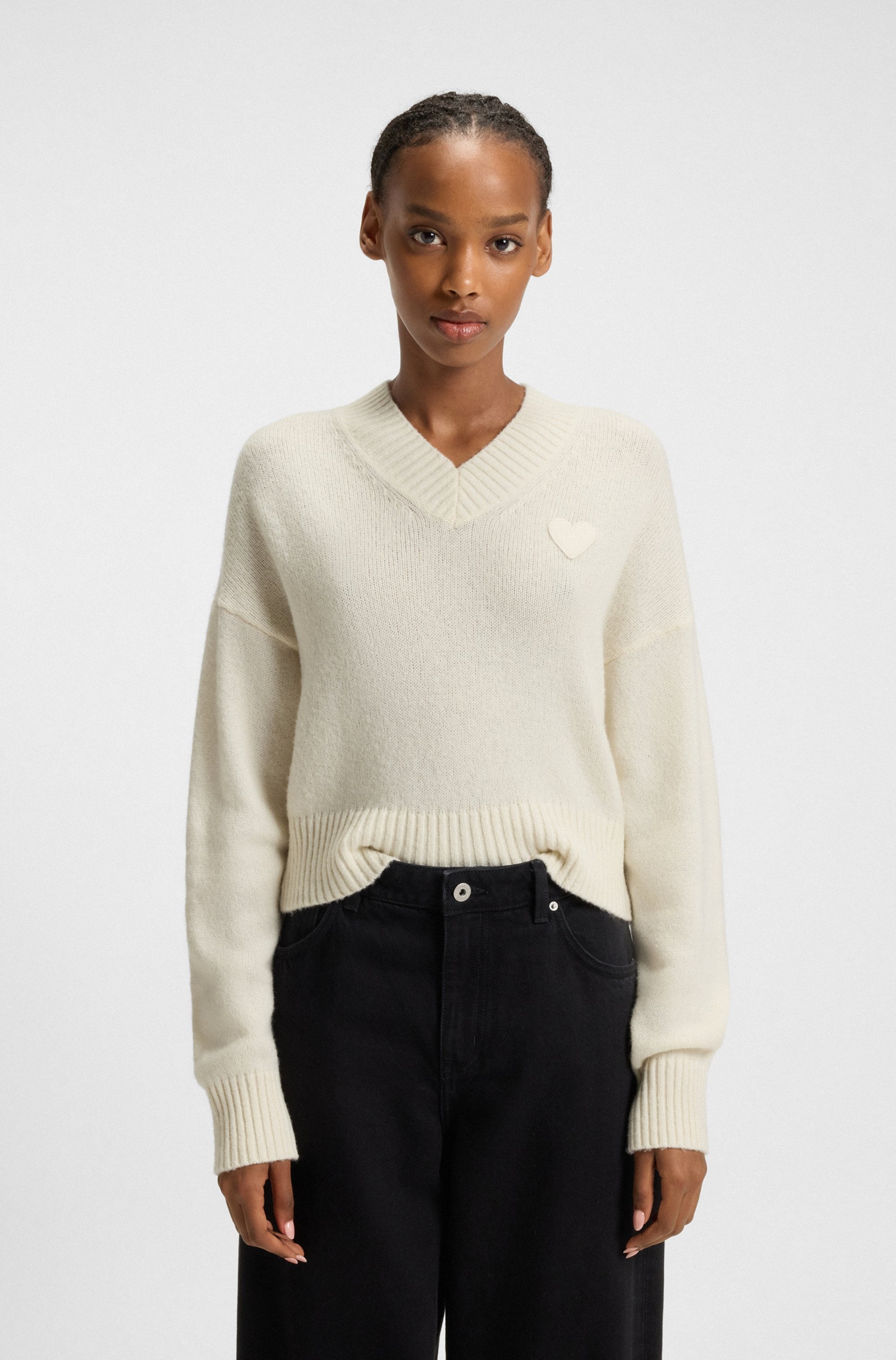 Image of HUGO Strickpullover "Scutie" Relaxed Fit, in Cropped-Länge