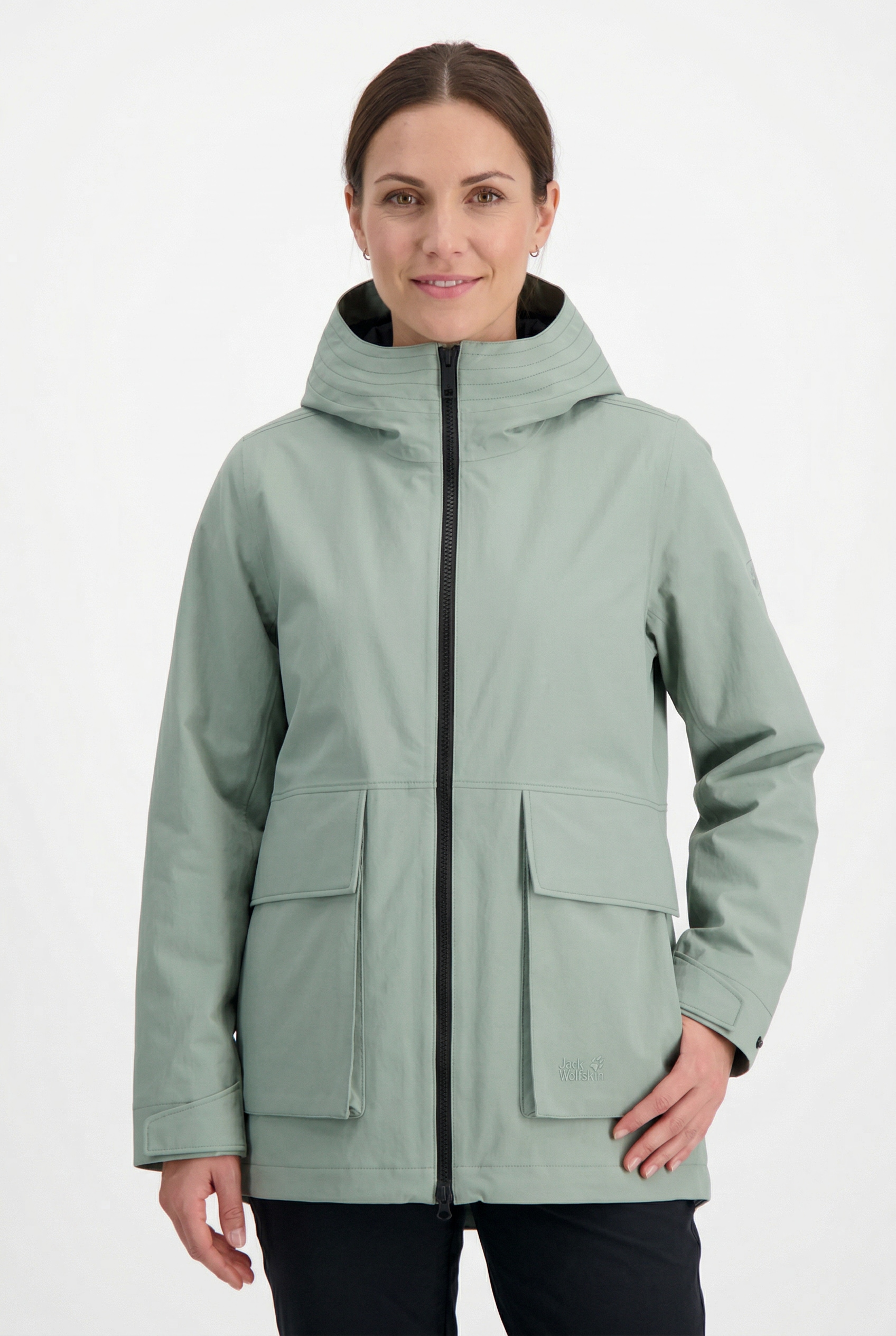 Jack Wolfskin Veste fonctionnelle »NABUR 2L JKT W« mit Kapuze wasserdicht, atmungsaktiv, Übergangsjacke, aufgesetzte Cargotaschen