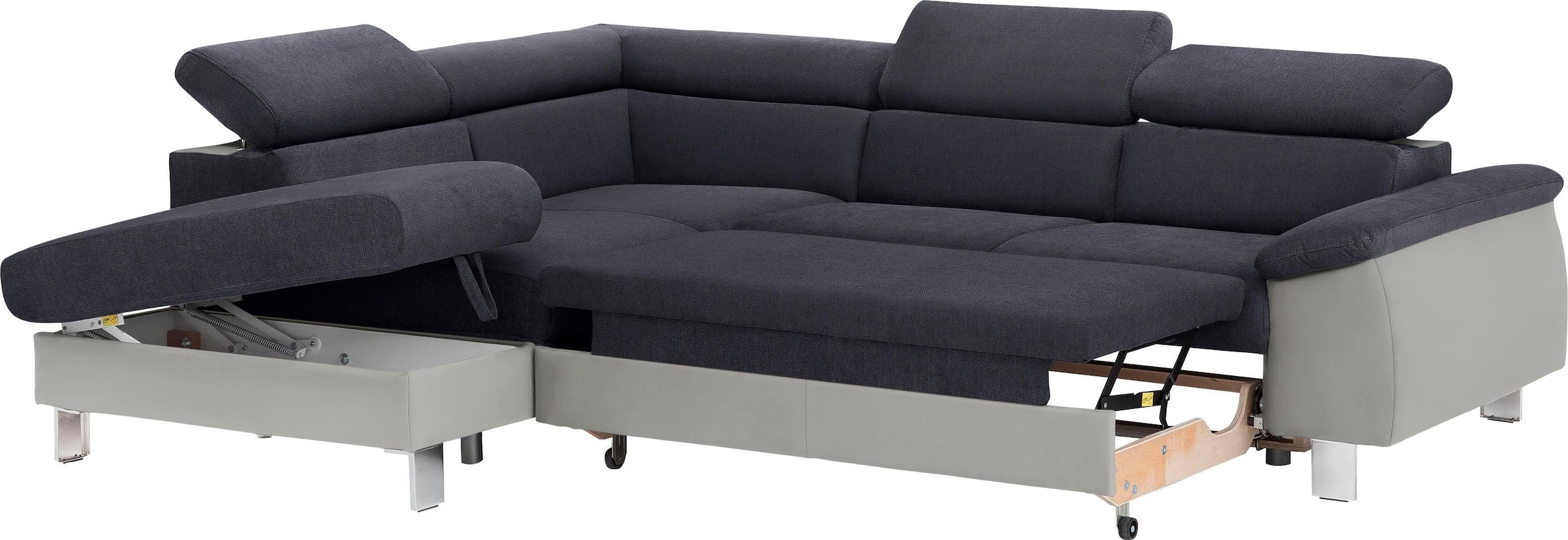 COTTA Ecksofa »Komaris L-Form mit Kopfteilverstellung«, wahlweise mit Bettfunktion, Bettkasten & Beleuchtung