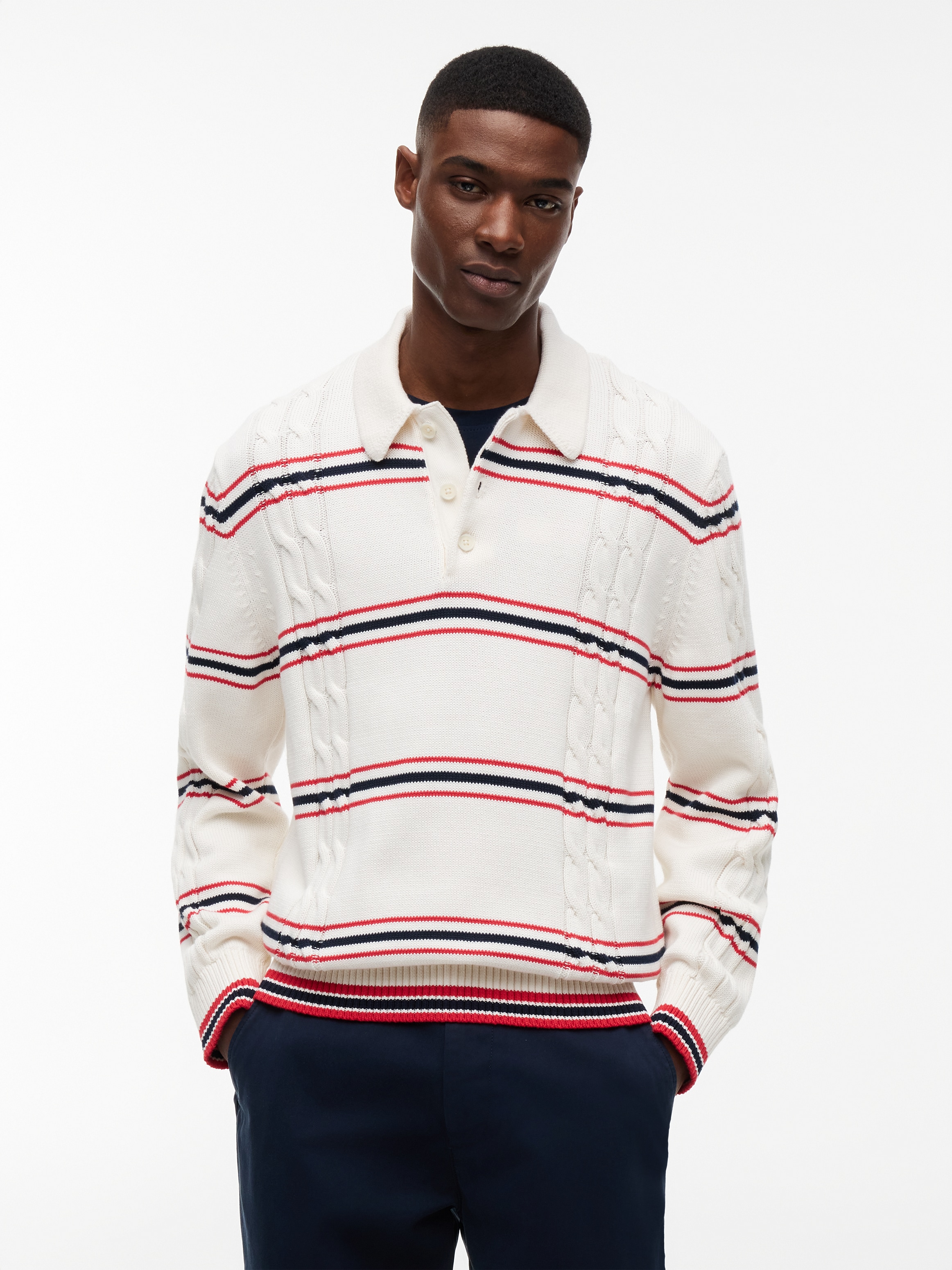 Image of Tommy Jeans Polokragenpullover "REGULAR STRIPE CABLE KNIT POLO" Regular fit mit Polokragen