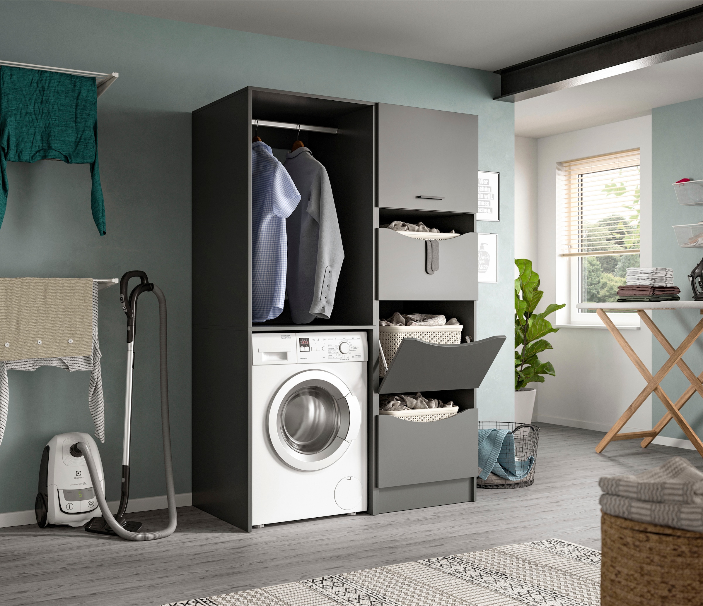 welltime Wäscheschrank »FALAS,  Höhe 195 cm, 4 Klappen, Wäscheorganizer« in verschiedenen Farben erhältlich, 1 Stk. tlg. Universalschrank, Mehrzweckschrank, Badezimmer, Hauswirtschaftsschrank