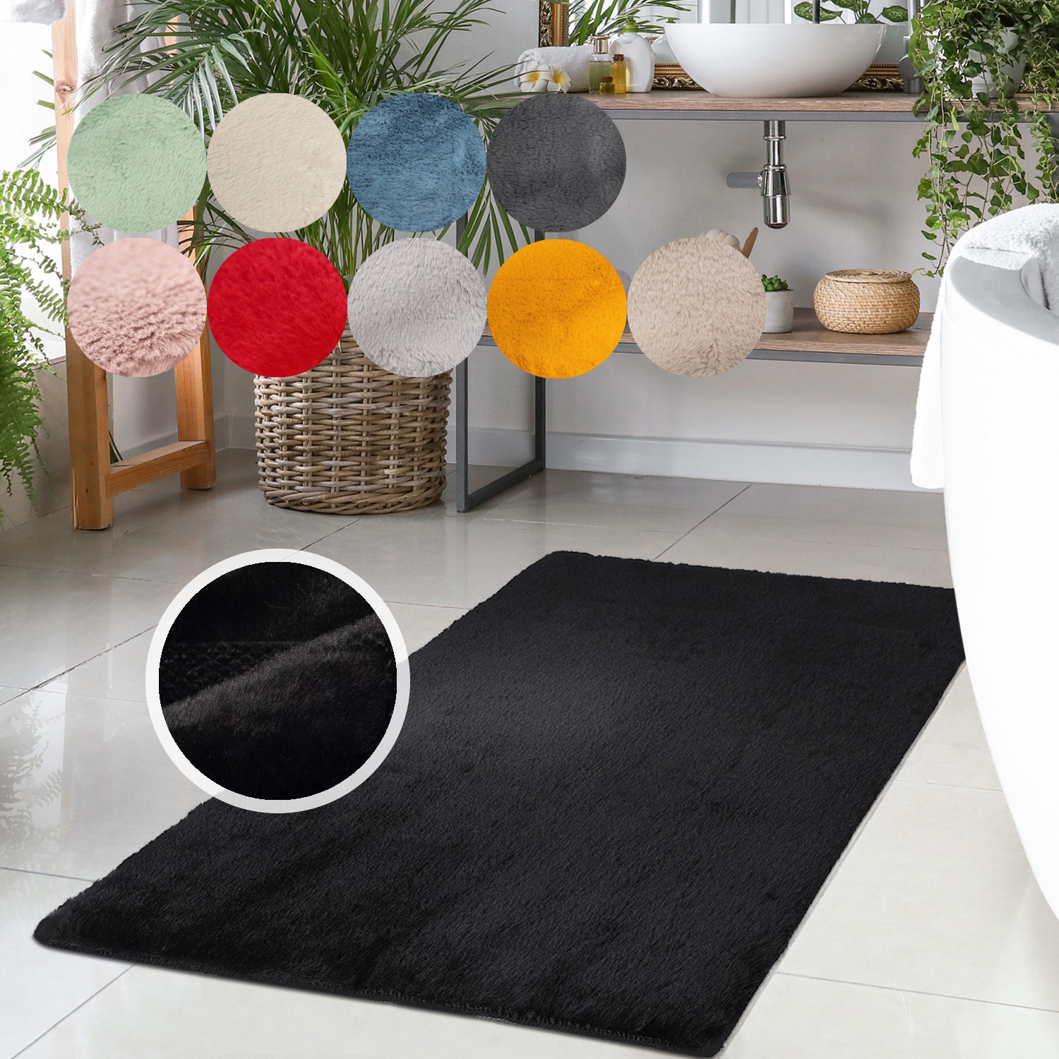 Carpet City Badematte »Topia Mats,  Badteppich uni« Höhe 14 mm rutschhemmend beschichtet strapazierfähig Hochflor, Kaninchen Haptik, Polyester, Badezimmerteppich, waschbar