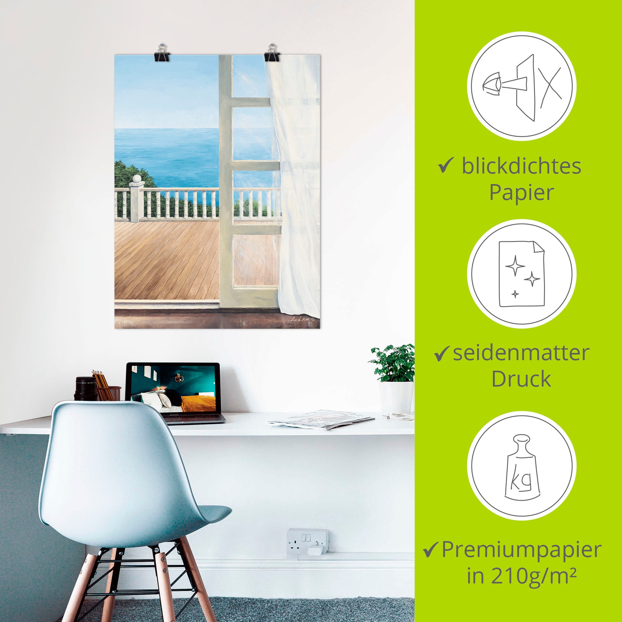 Artland Poster »Veranda mit Meerblick« Fensterblick 1 Stk. tlg. auf Keilrahmen gespannt