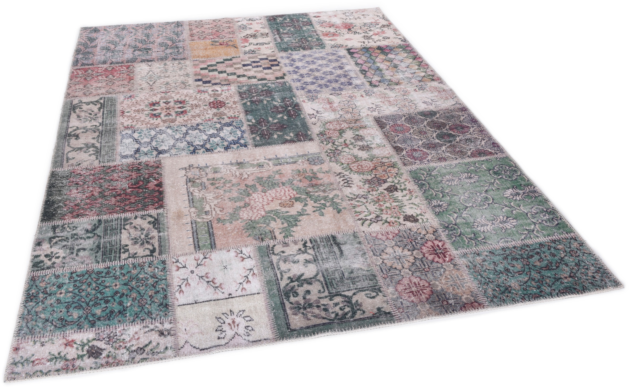 Image of Gino Falcone Teppich "Adara GF 094" rechteckig 3 mm Höhe Flachgewebe, Patchwork-Vintage Design, waschbar