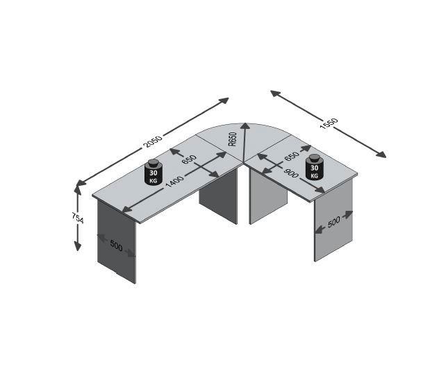 FMD Eckschreibtisch, Winkel-Schreibtisch, beidseitig montierbar, Masse 205/155x75,4x65,0 cm