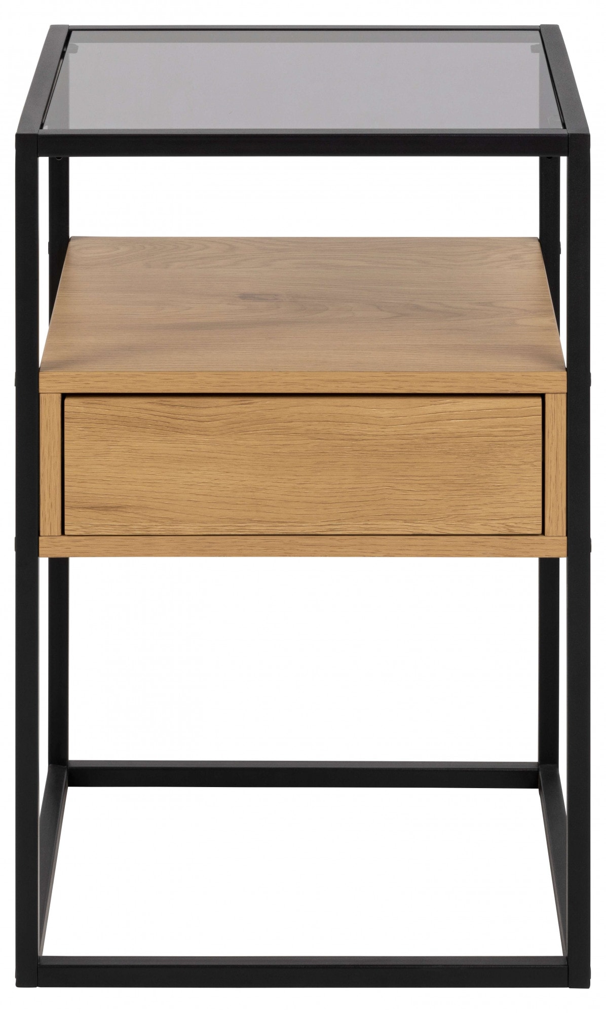 Image of ACTONA GROUP Nachttisch "Randolf, Nachtschrank, skandinavisches Design, gehärtetes Rauchglas" Schublade in Holzoptik mit Push-to-Open-Funktion, Stahlbeine, B: 40 cm