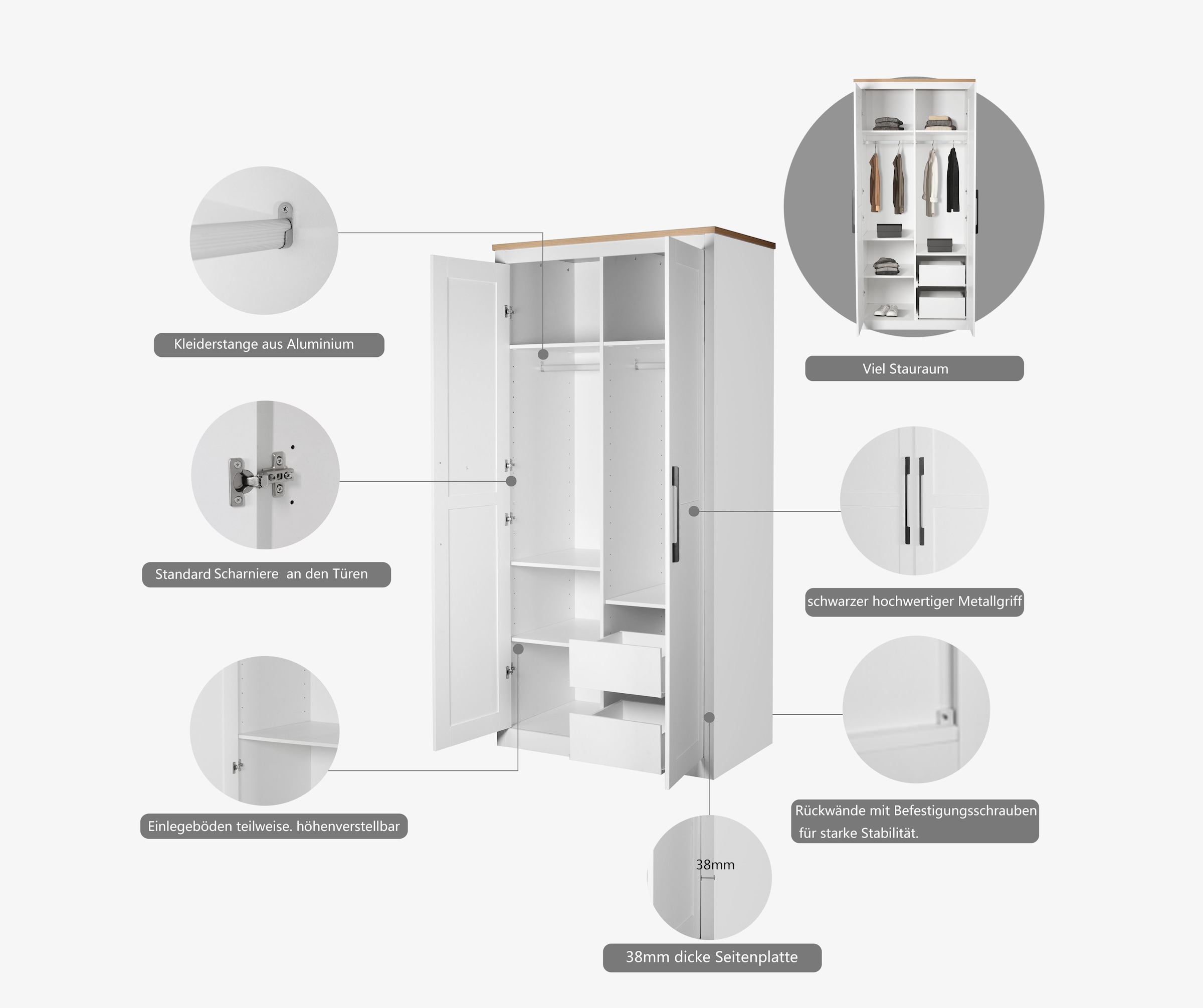 GOODproduct Kleiderschrank »Büsum Schlafzimmer Schrank Otto´s Choice« stabile robuste Bauweise mit optimaler Aufteilung,  Schlafzimmerschrank Landhaus Design Garderobe Schrank Bestseller