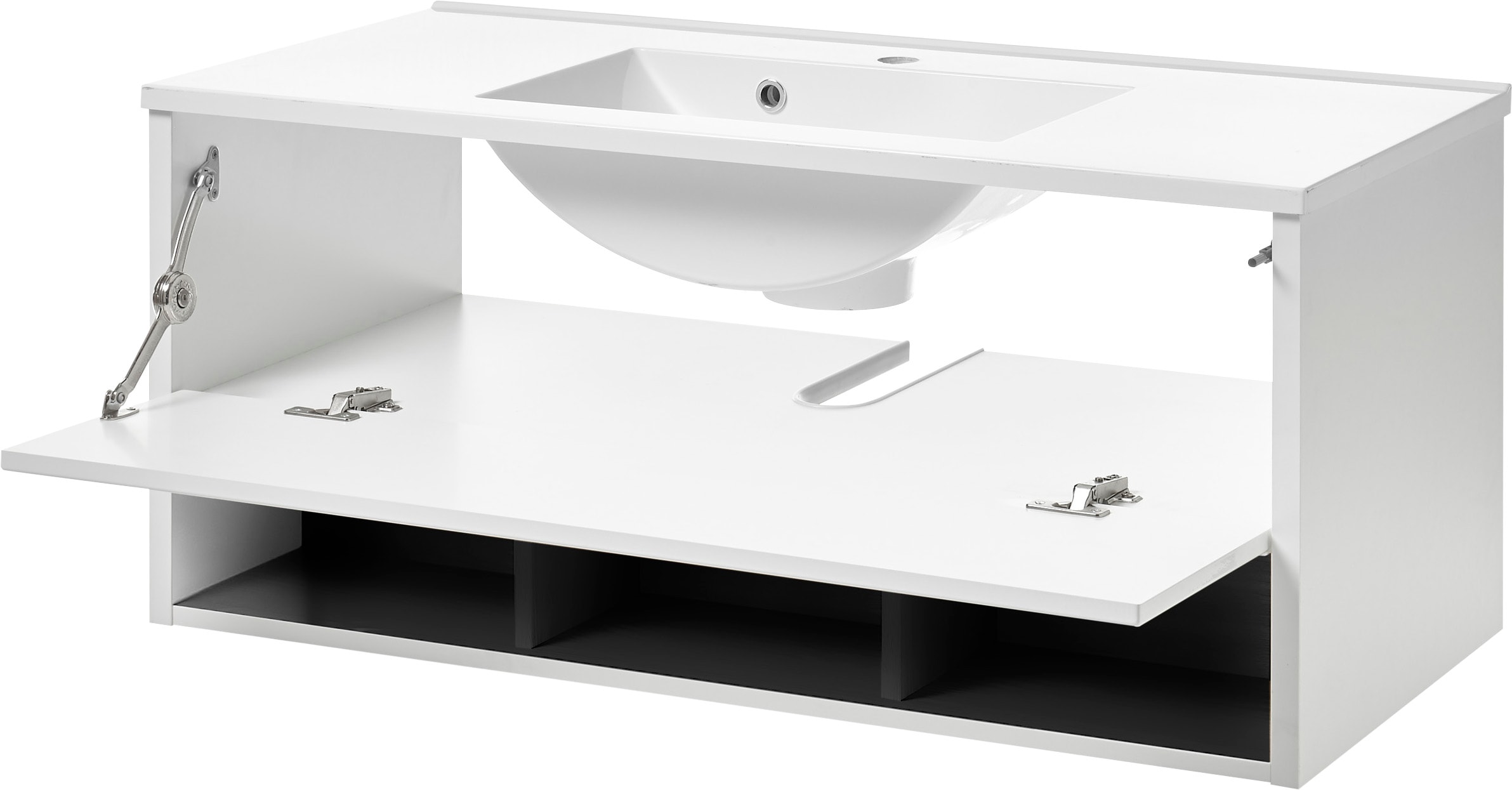 Places of Style Badmöbel-Set »Studio Line, Bad im modernen Design, 3-teiliges Badezimmer«, (3 St.), Schrank, Waschtisch und Spiegel, in zwei Farben verfügbar, Stauraum
