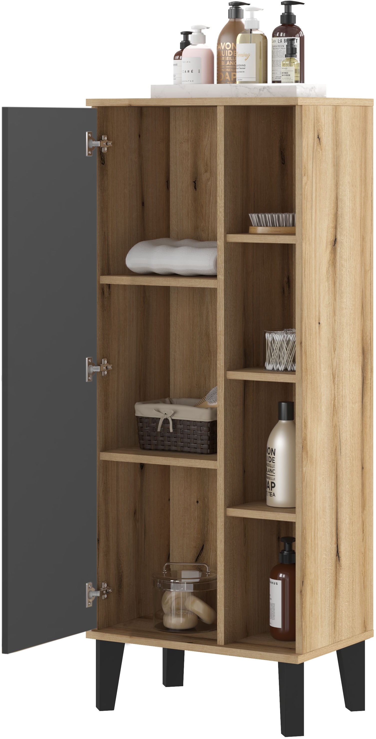 INOSIGN Stauraumschrank »Oslo, Badschrank mit Knopfgriff, Hochschrank im skandinavischen Design« in der Türfarbe Weiss oder Grau verfügbar, ausreichend Stauraum