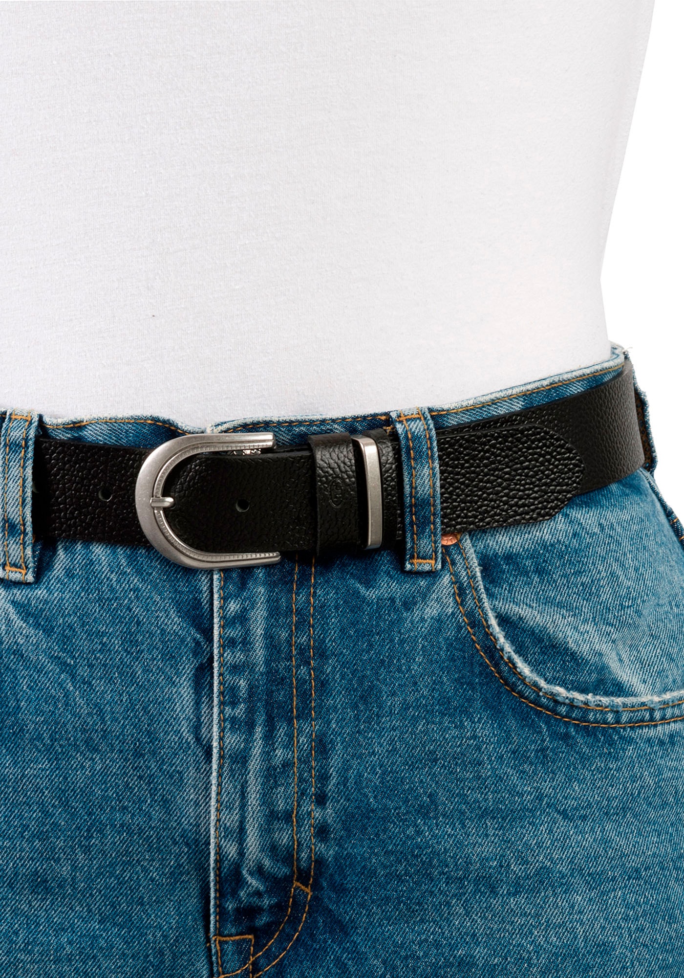 TOM TAILOR Ledergürtel »TTSANDRA«, 3,5 cm breiter Damengürtel, genarbte Oberfläche, Schliesse silberfarben