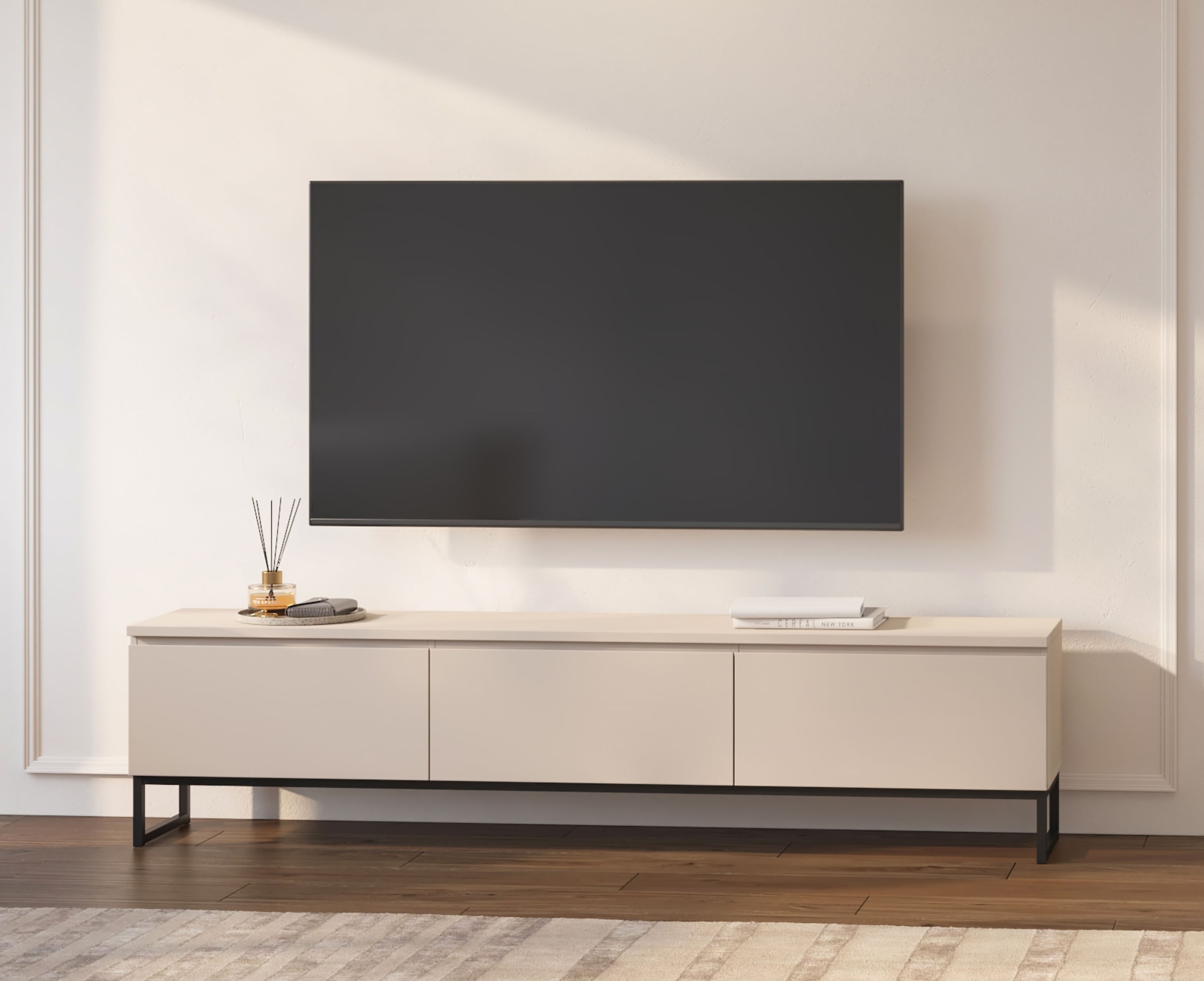 Image of GOODproduct Lowboard "Modo II, Breite 200 cm, modernes griffloses Lowboard 3 Klappen" TV-Kommode mit viel Stauraum, Metallkufen