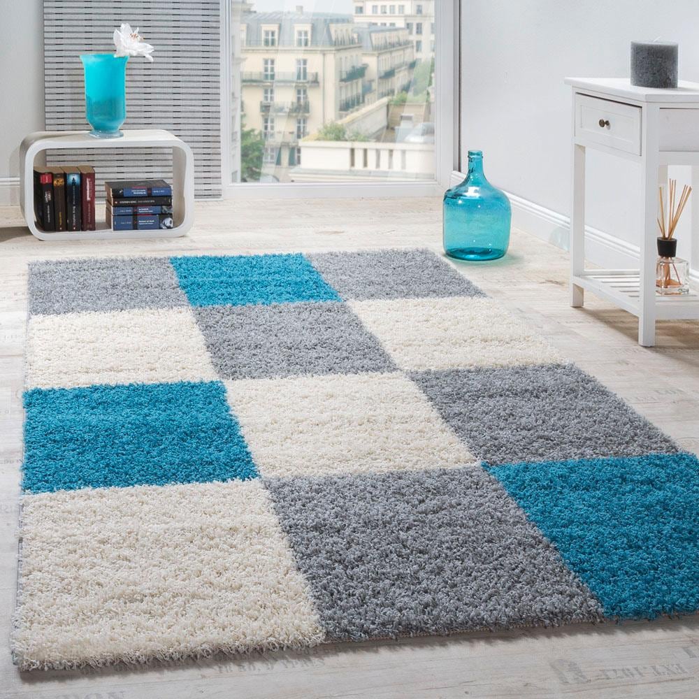 Paco Home Hochflor-Teppich »Mango 316« rechteckig 34 mm Höhe weicher Shaggy, modernes kariertes Design