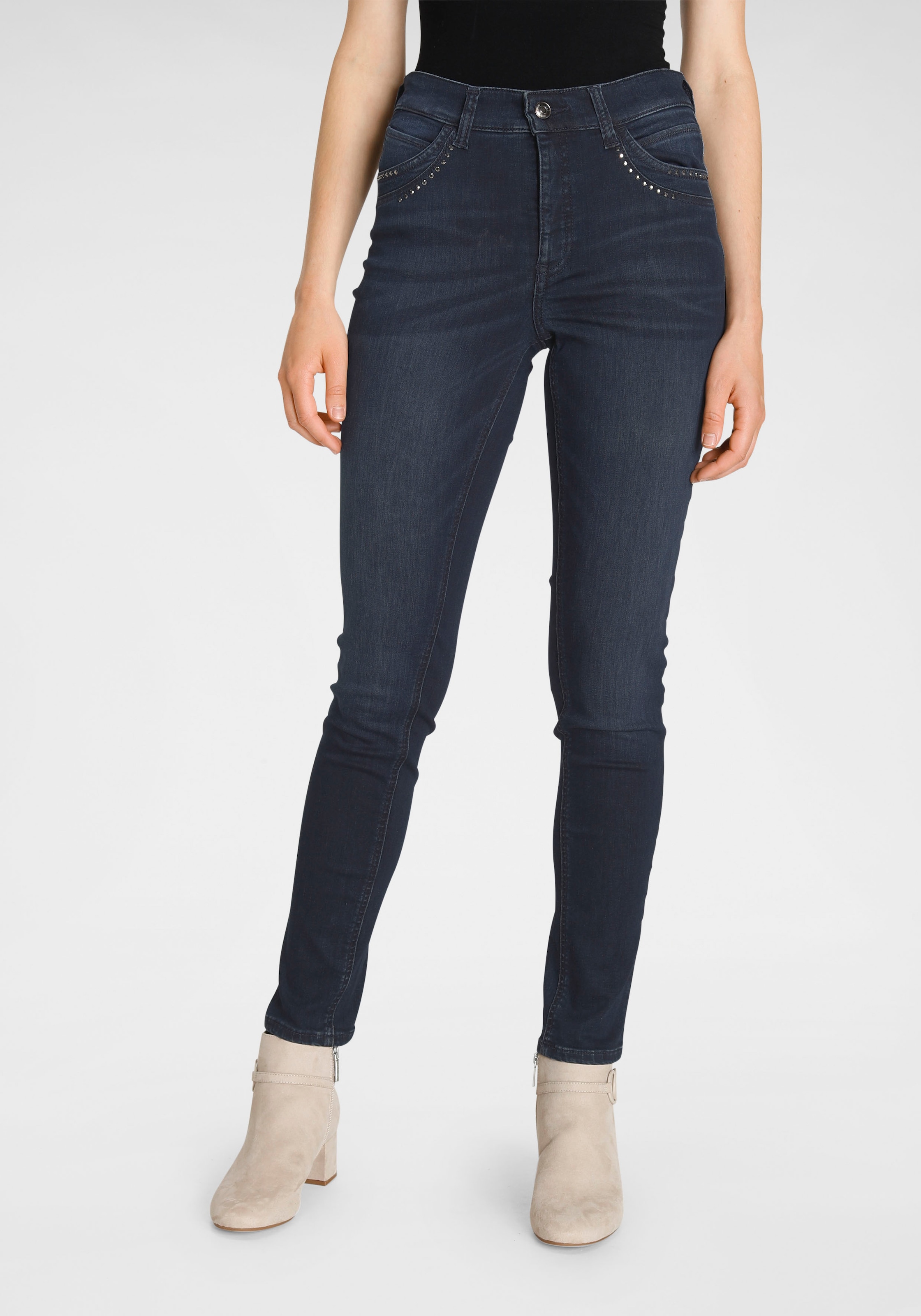 ♕ MAC Gerade Jeans »Mel-Glitter«, Mit Nietenbesatz an den vorderen Taschen  versandkostenfrei auf