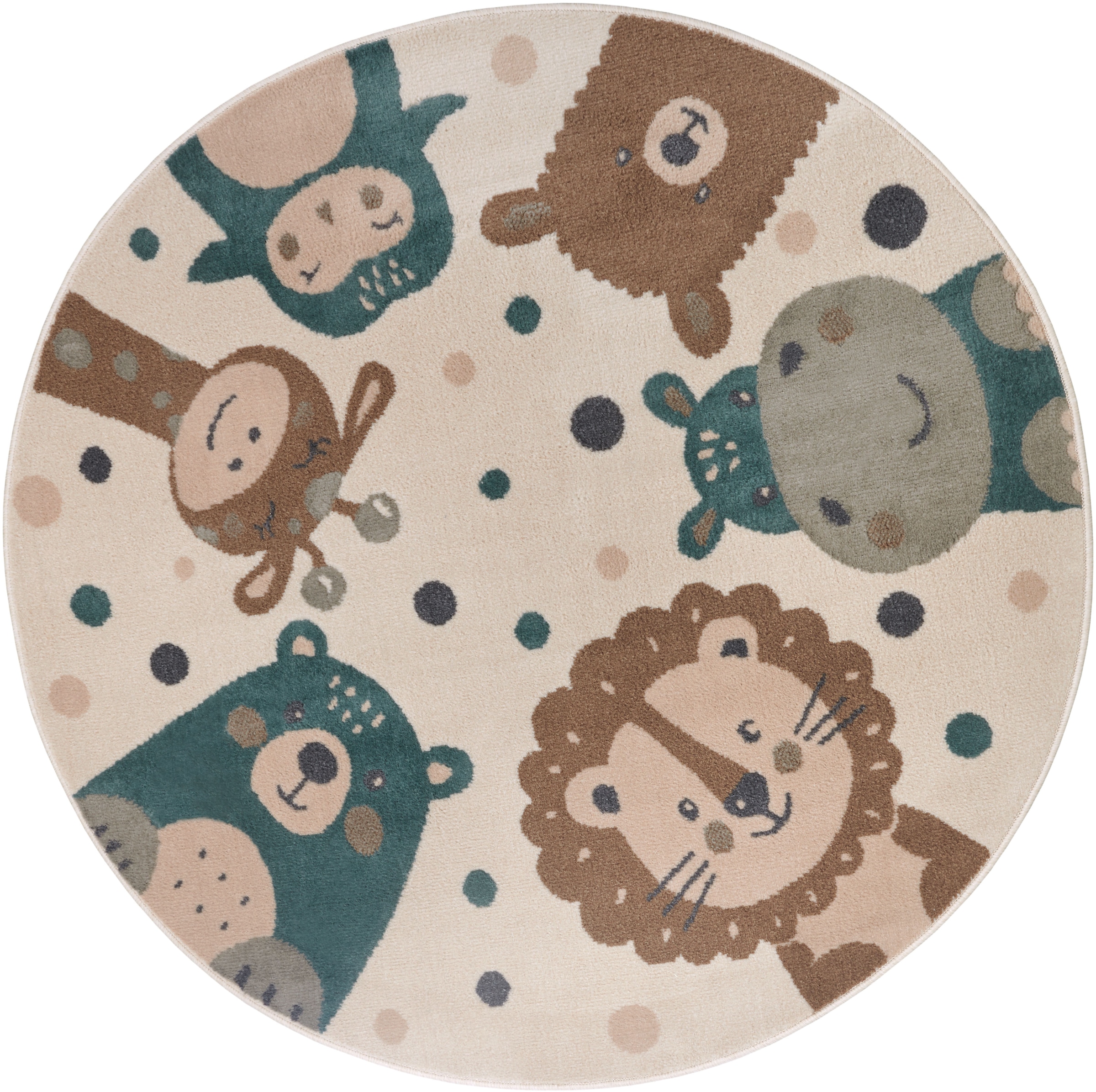 Image of HANSE Home Kinderteppich "Adventures Animal Party" rund 8 mm Höhe Spielteppich, fest, Kinderzimmer, Kurzflor, Spielunterlage