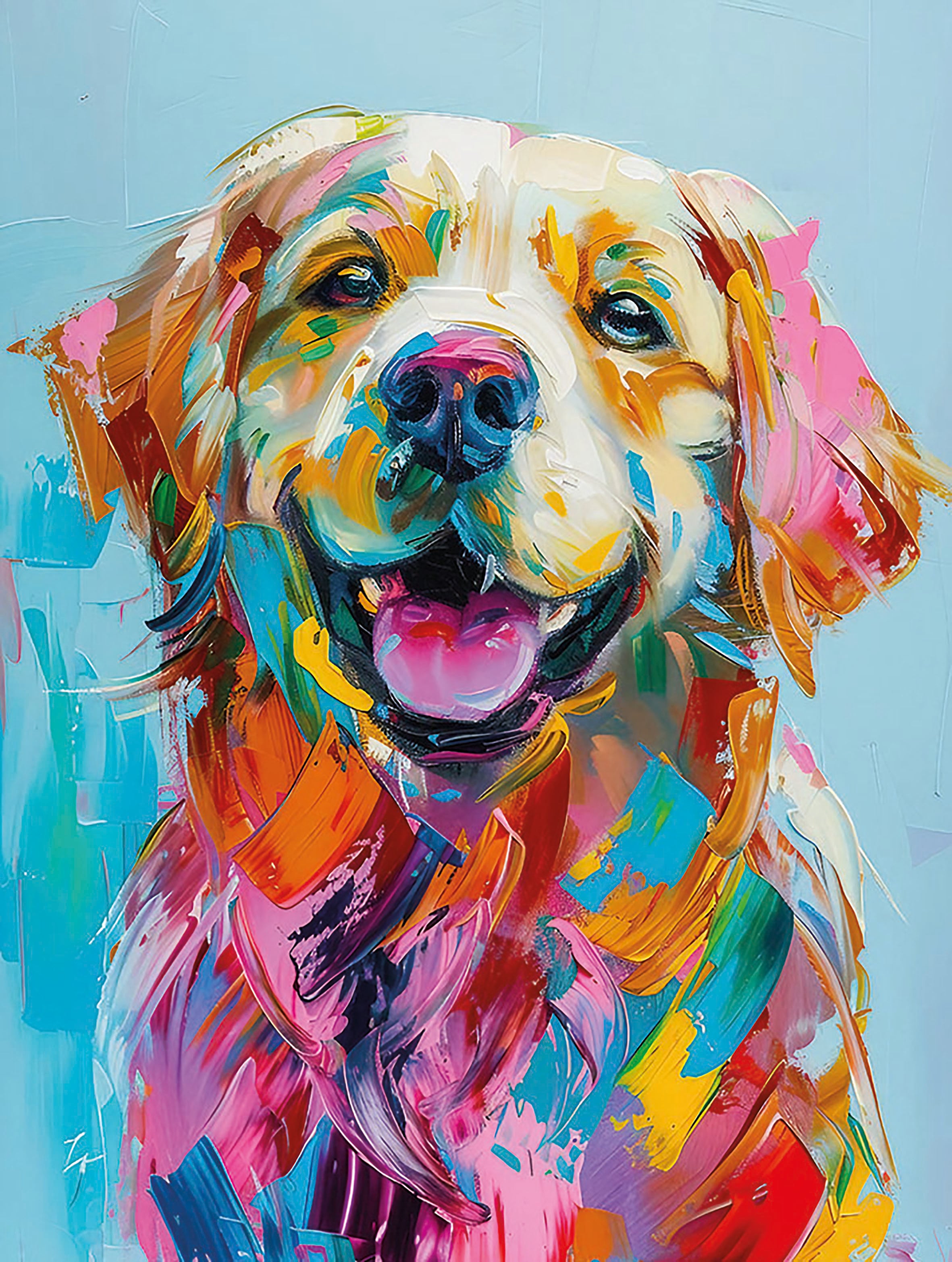 Image of Bönninghoff Leinwandbild "Wandbild HUND GOLDEN RETRIEVER 46x61 cm – Leinwandbild Keilrahmen Deko" Hunde Hundebilder Kunst Pop Art Tiere 1 Stk. tlg. auf Keilrahmen gespannt