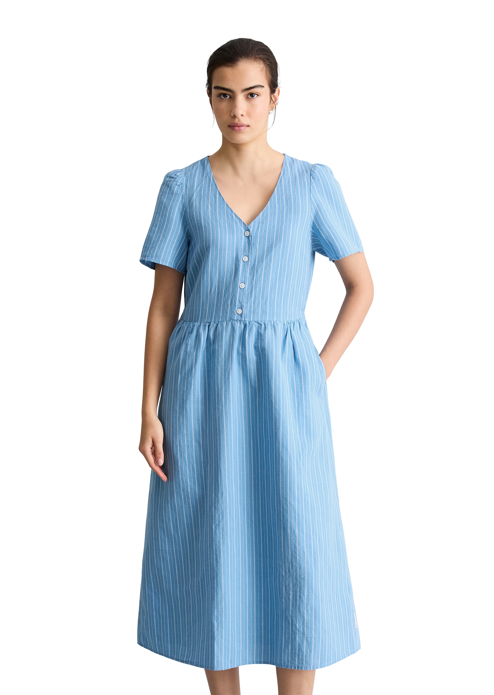 Image of Marc OPolo DENIM Sommerkleid Seitennahttaschen regular aus Leinen-Baumwolle-Mix, gestreift