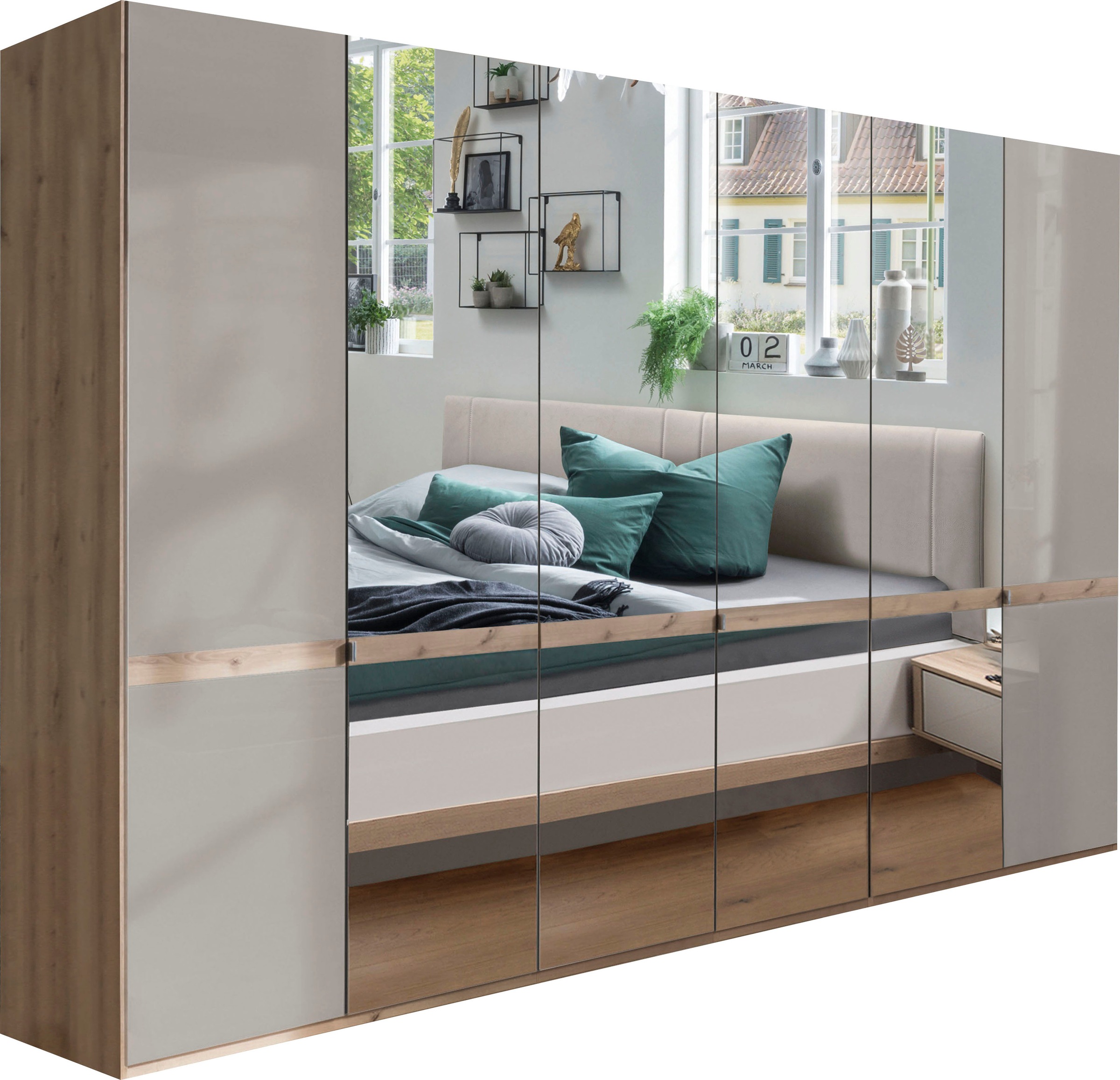 Image of WIEMANN Kleiderschrank "Barcelona" mit Spiegelfront und schmaler Bauchbinde