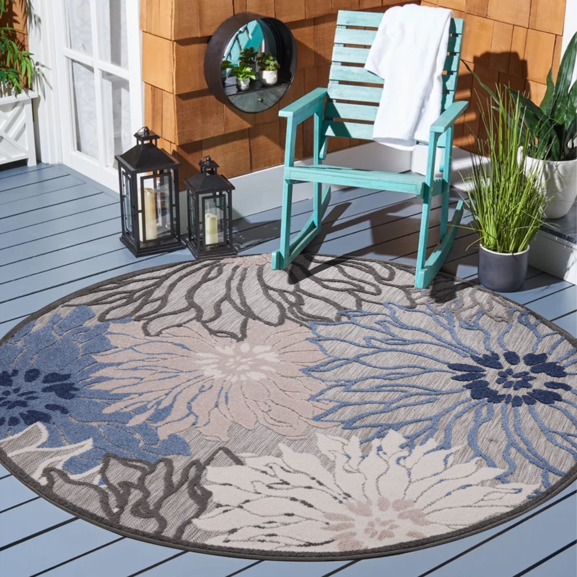 Image of Sanat Teppich "Floral 2 Outdoor" rund 6 mm Höhe In- und Outdoor geeignet, florales Design, Balkon, Terasse