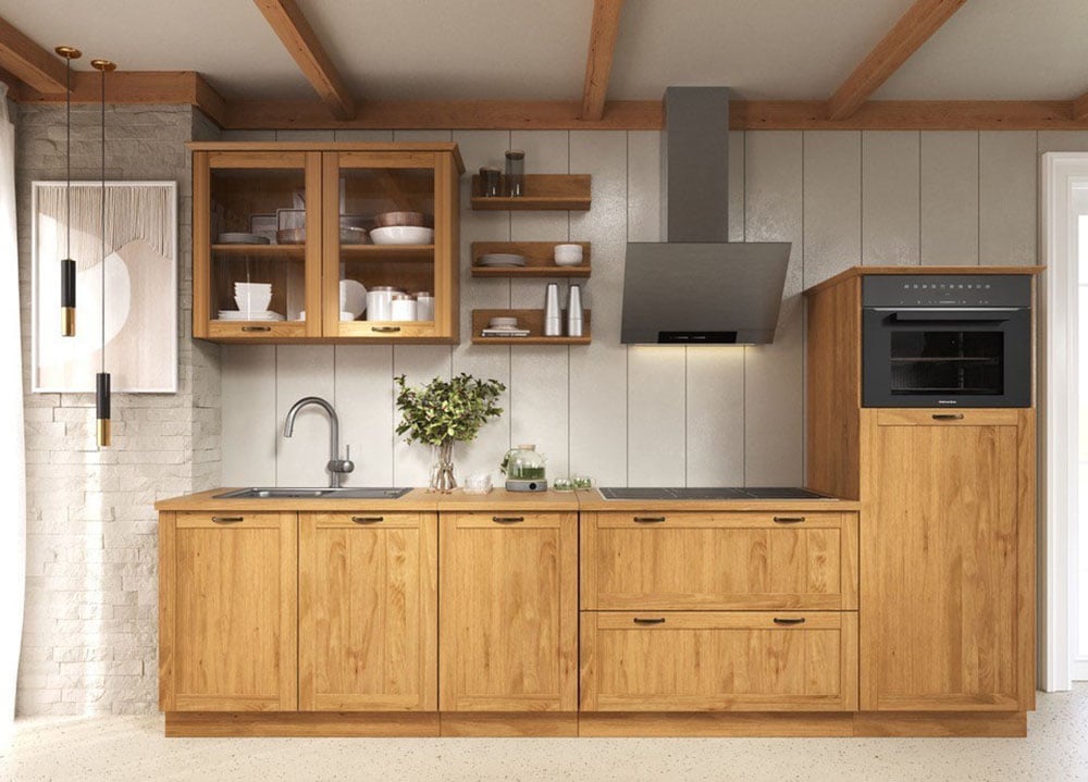 Home affaire Küchenzeile »Teramo« Set, Kombinierbar mit anderen Möbelstücken der Serie Teramo,  Breite 315 cm, Kiefer massiv, mit Arbeitsplatte