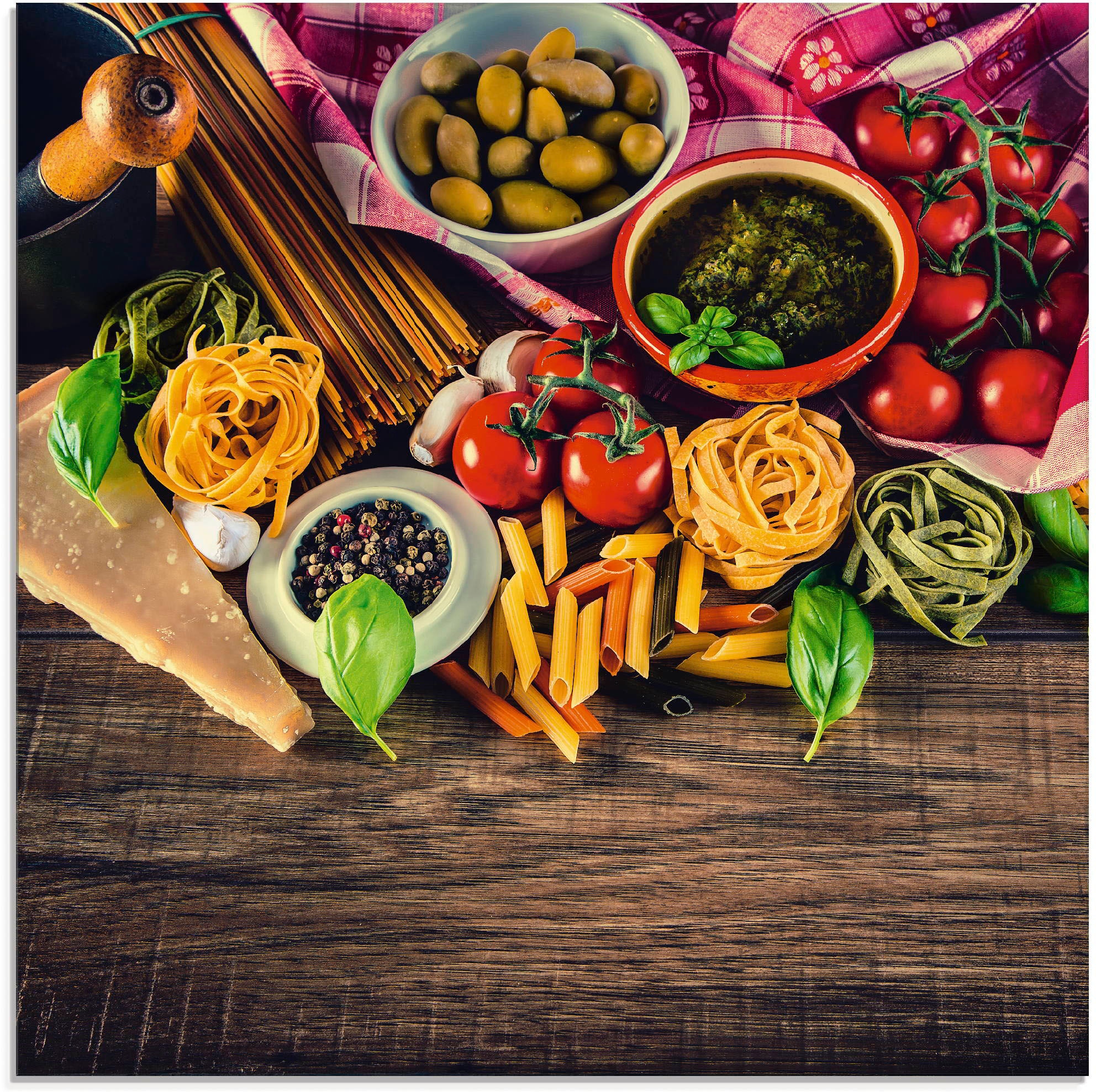 Artland Glasbild "Italienisch mediterrane Lebensmittel" Lebensmittel 1 Stk. tlg. in verschiedenen Grössen