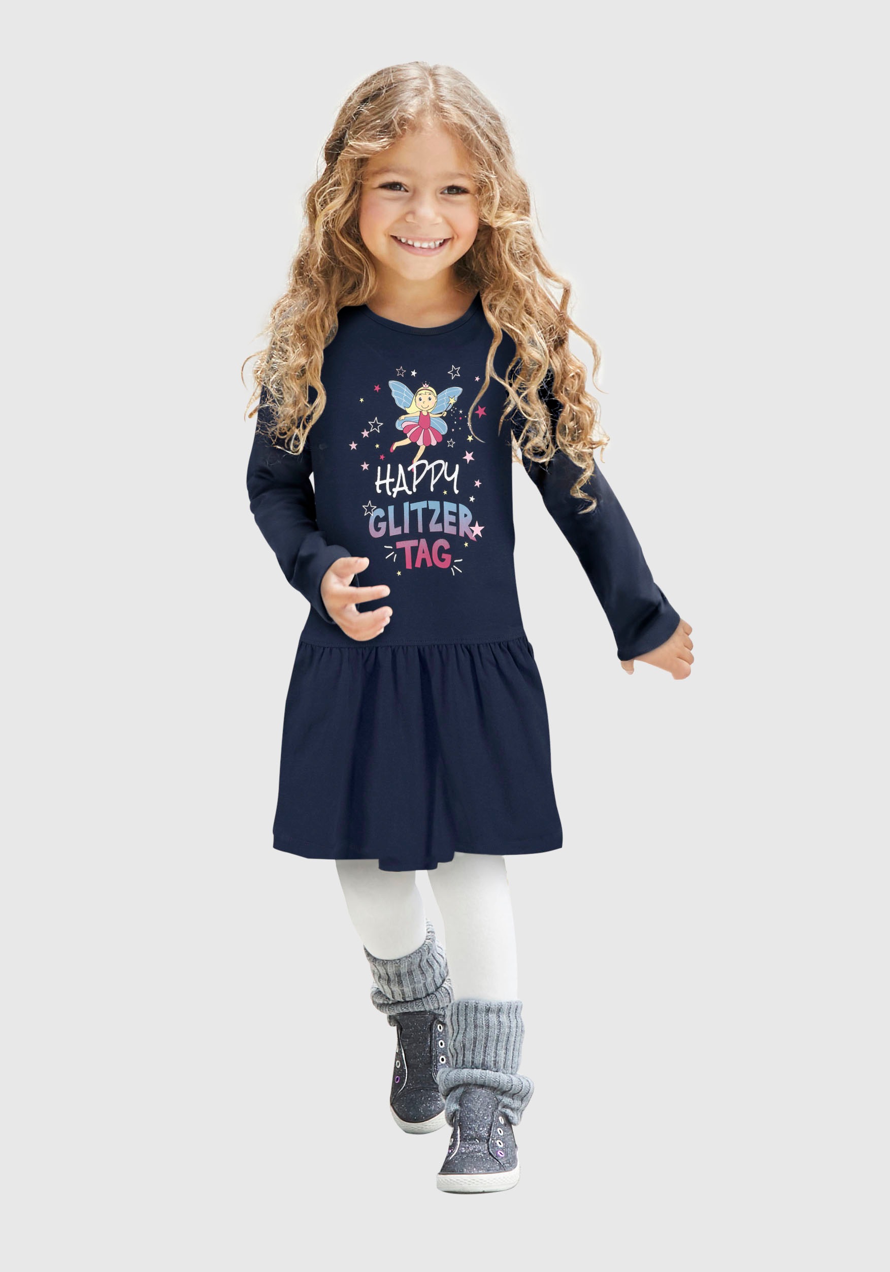 Image of KIDSWORLD Jerseykleid »HAPPY GLITZER TAG«, mit glitzerndem Print bei Ackermann Versand Schweiz