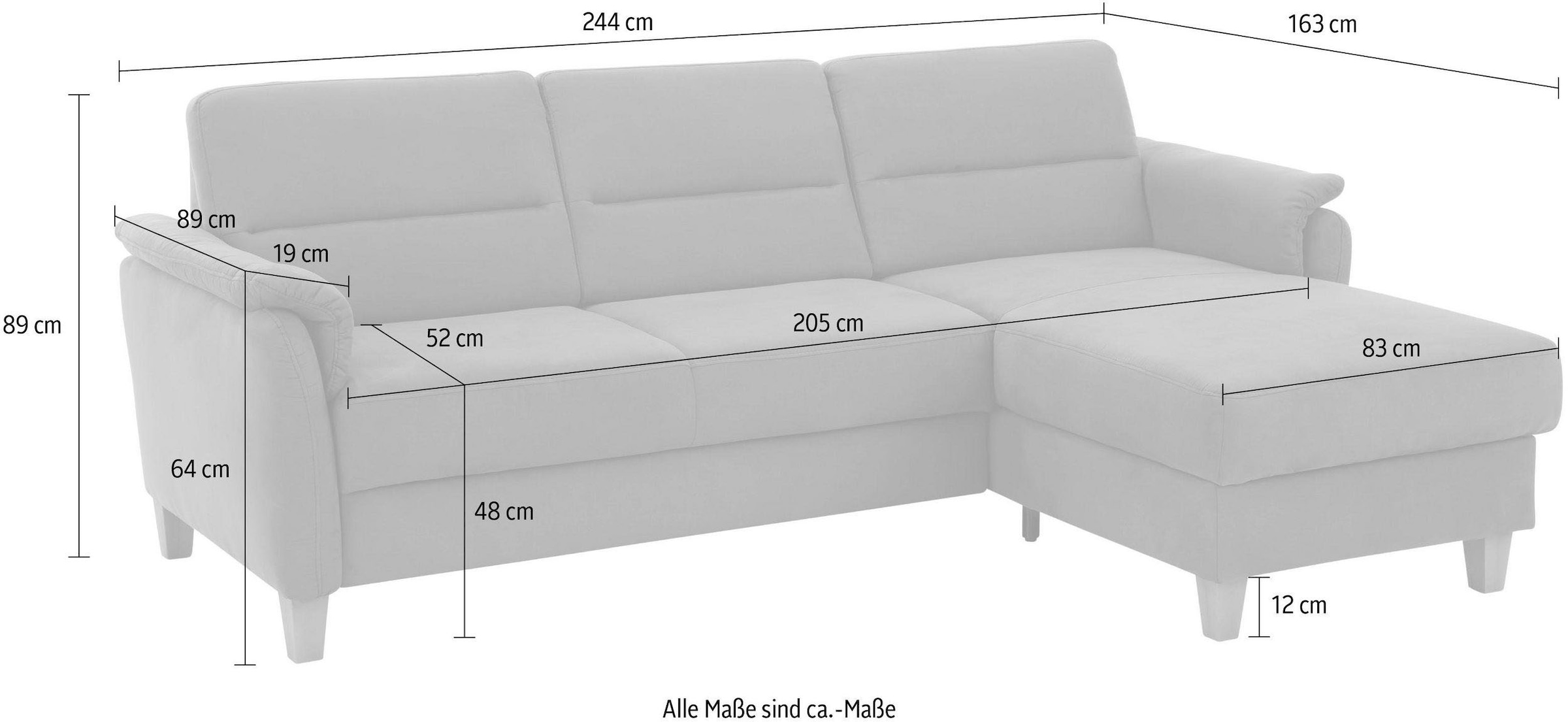 Home affaire Ecksofa »Palmera L-Form, B: 244 cm - OTTO. Verlässliche Qualität.« optional Bettfunktion & Bettkasten, Federkern