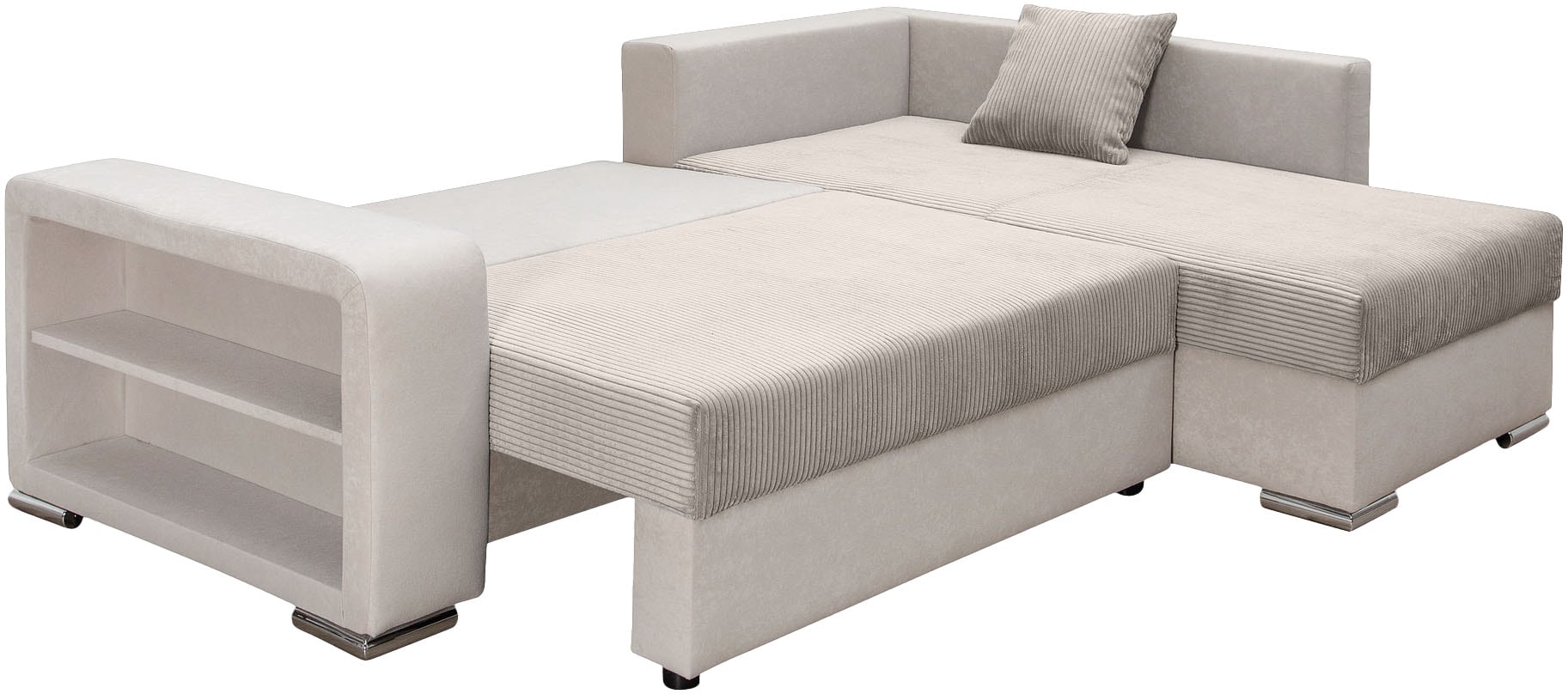 COLLECTION AB Ecksofa »L-Form« Regalarmlehne mit LED RGB Beleuchtung,Bettfunktion und Bettkasten