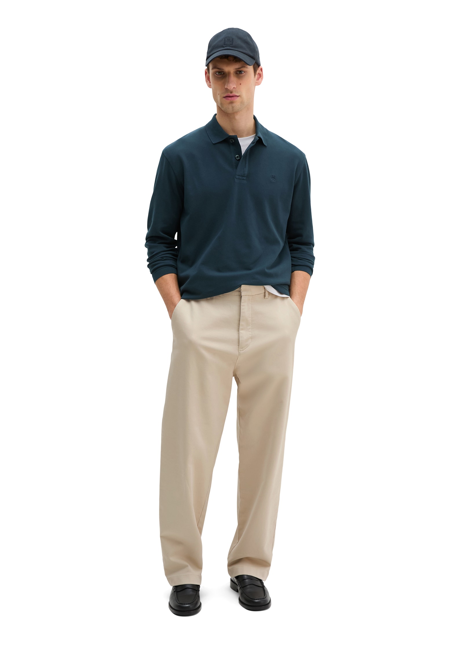 Marc O'Polo Polo à manches longues Piqué regular fit aus Bio-Baumwolle mit Elasthan