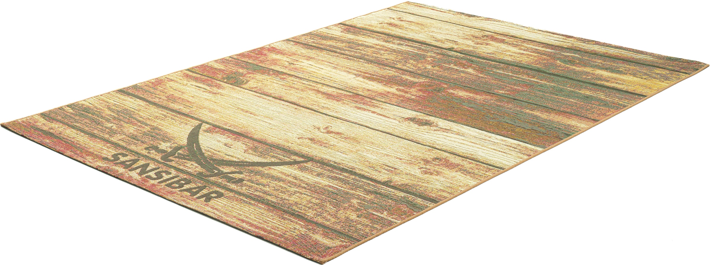 Sansibar Teppich »Rantum Beach SA-029«, rechteckig, 5 mm Höhe, Flachgewebe, modernes Design, Motiv Holzdielen, In- & Outdoor geeignet