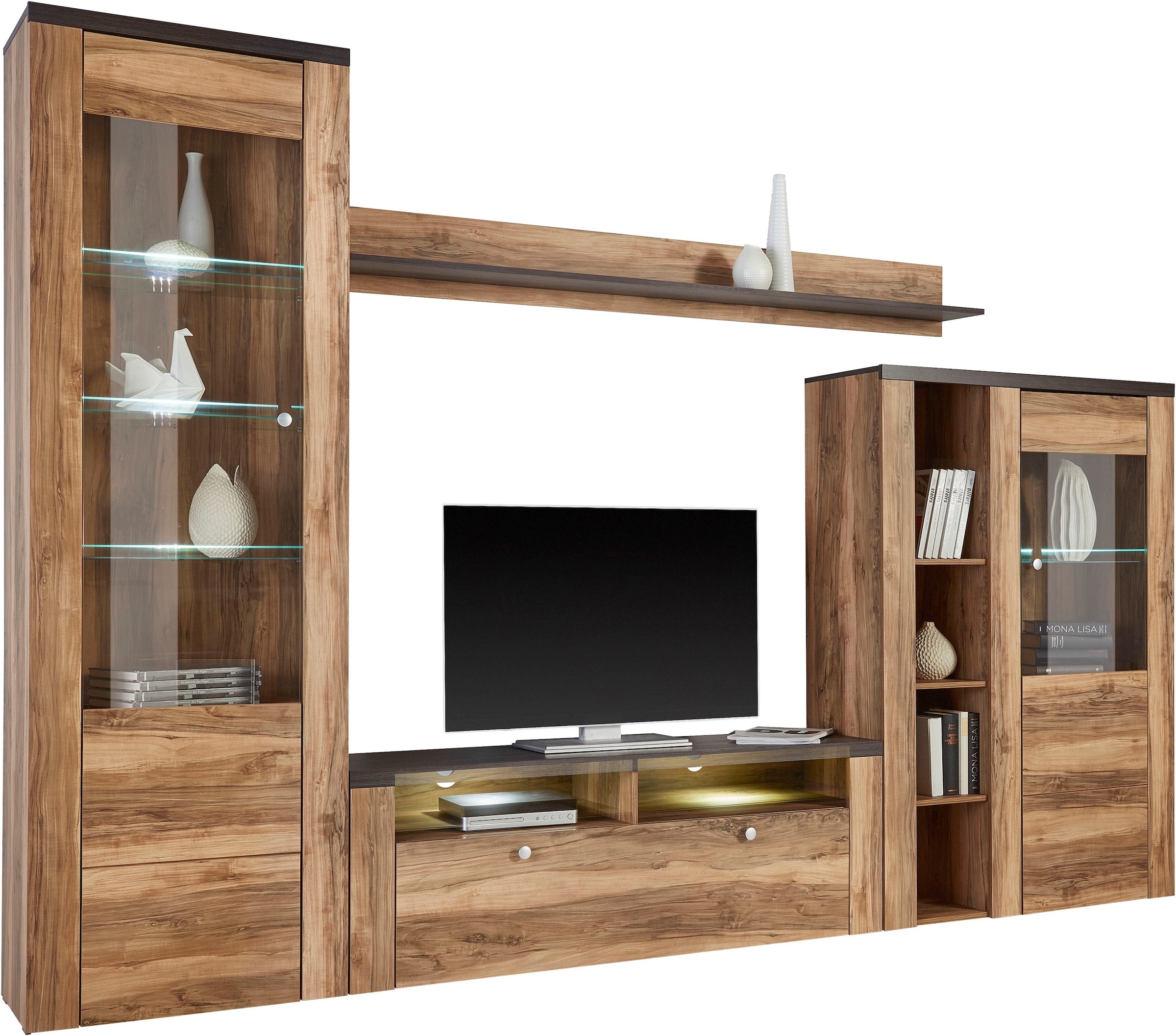 Home affaire Wohnwand »Larona, Anbauwand, Set 4 Teilig«, (Set, 4 St.), bestehend aus 1 TV-Board, 1 Highboard, 1 Vitrine, 1 Wandregal